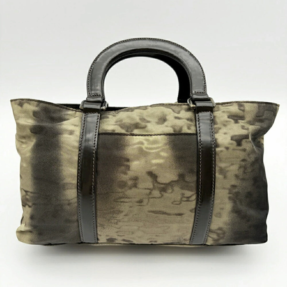 Prada Beige Black Brown Khaki Nylon Patent Leather Handbag Shoulder Bag (Pre-Owned)