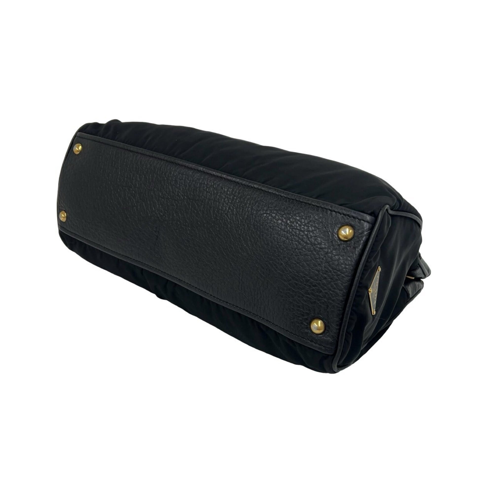 Prada Black Nylon Leather Handbag Tote Bag (Pre-Owned)