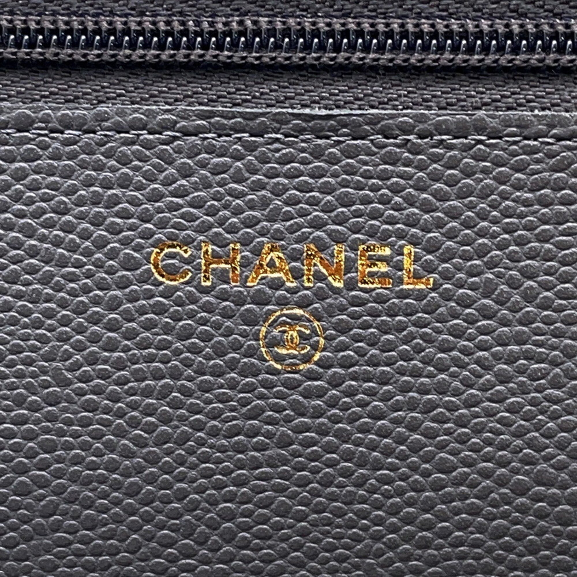 Chanel Gray Grained Calfskin Chain/Shoulder Wallet (Pre-Owned)