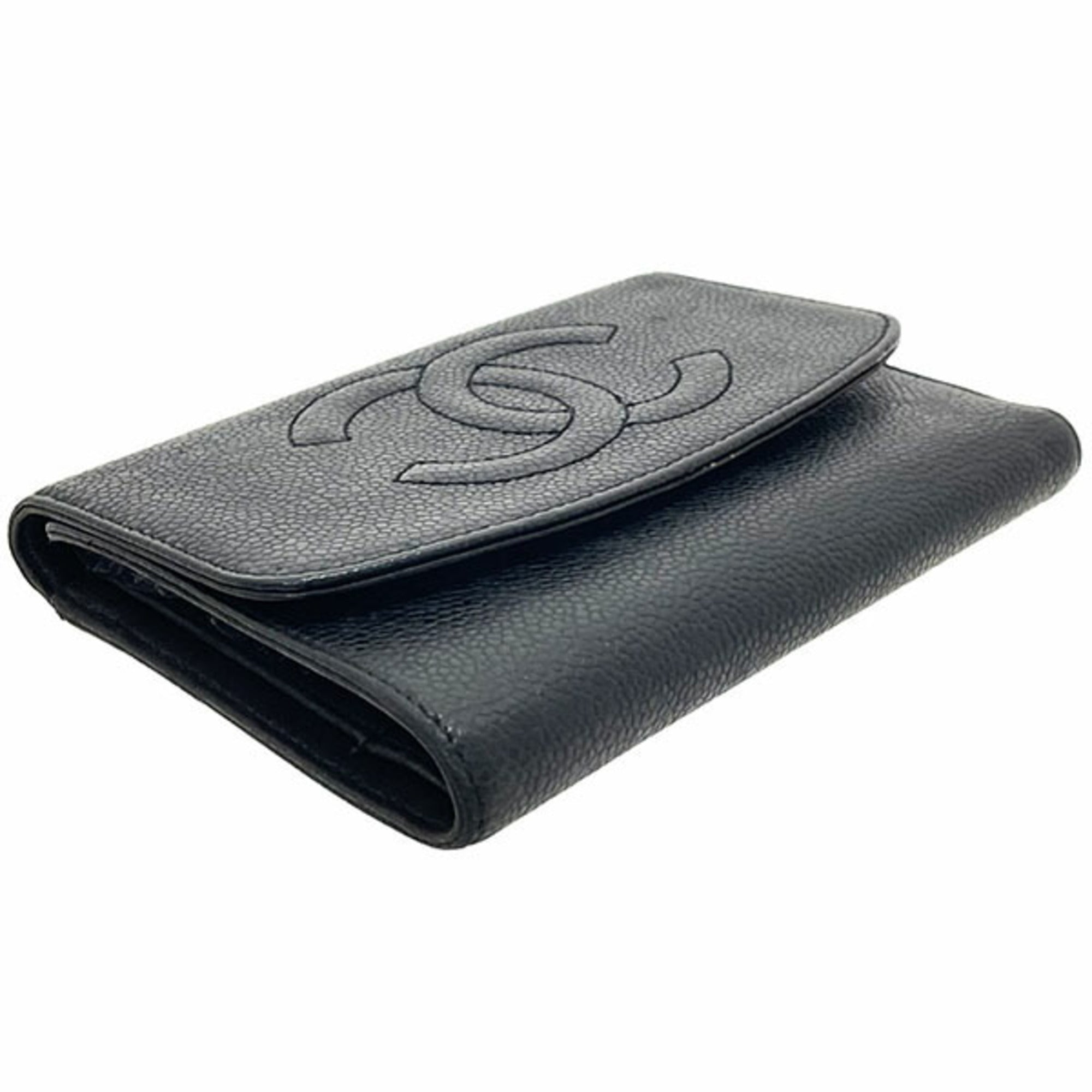 Chanel Black Grained Calfskin Wallet (Tri-Fold) (Pre-Owned)