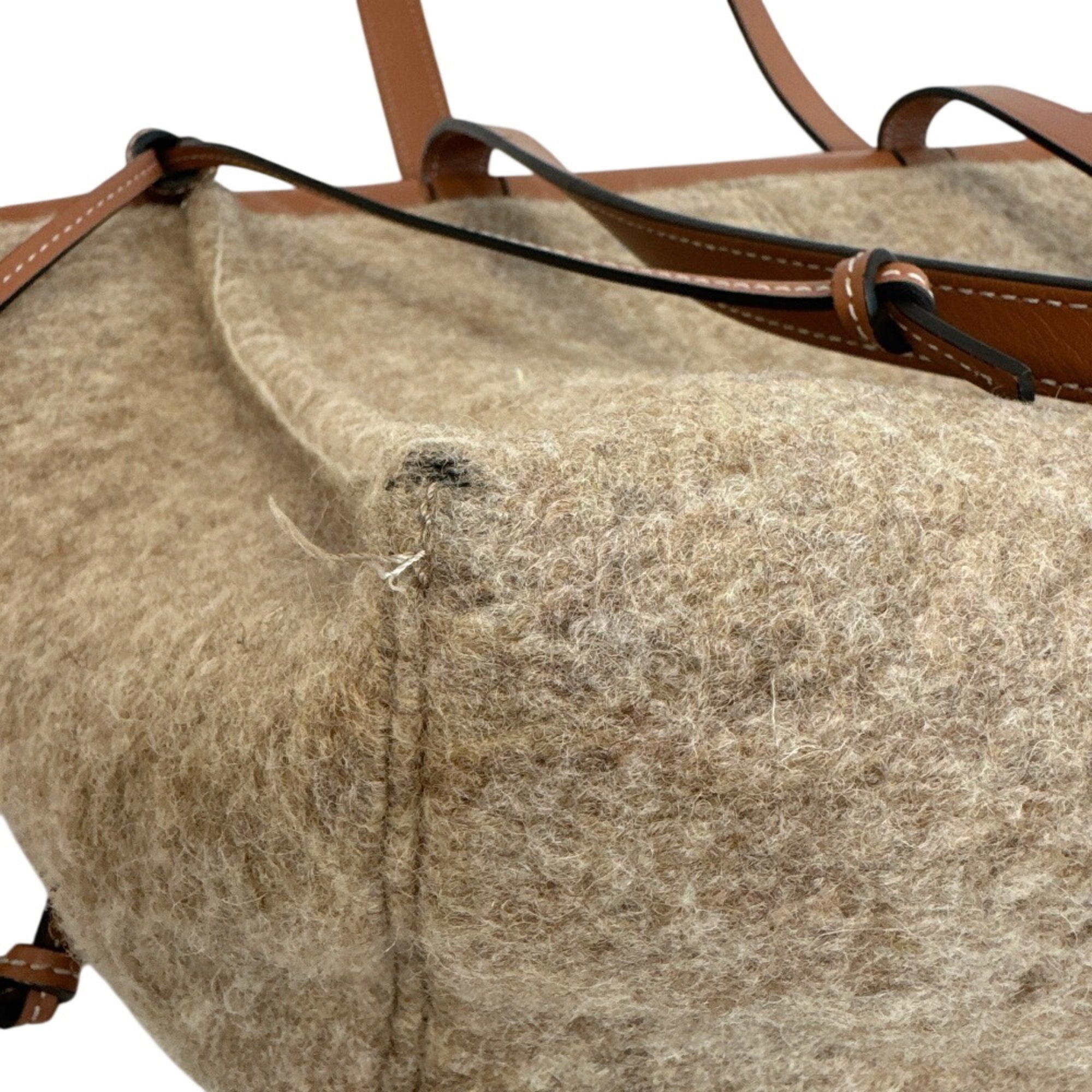 Loewe Beige Beige Brown Wool Leather Shoulder Bag Tote Bag (Pre-Owned)