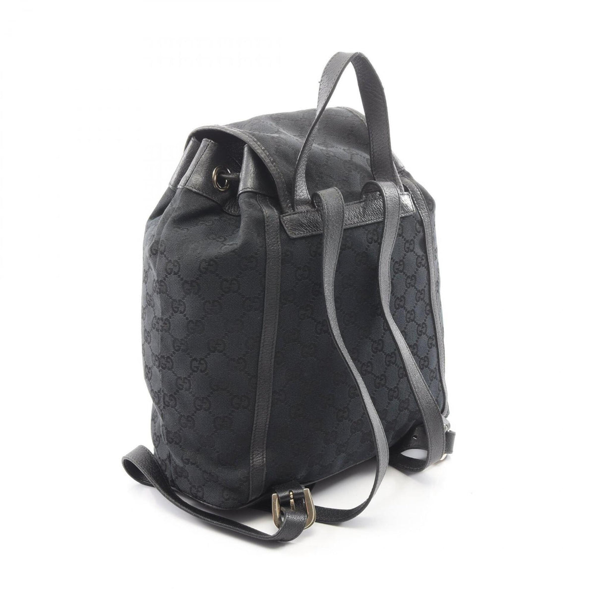 Gucci Black Canvas Leather Backpack Handbag (Pre-Owned)