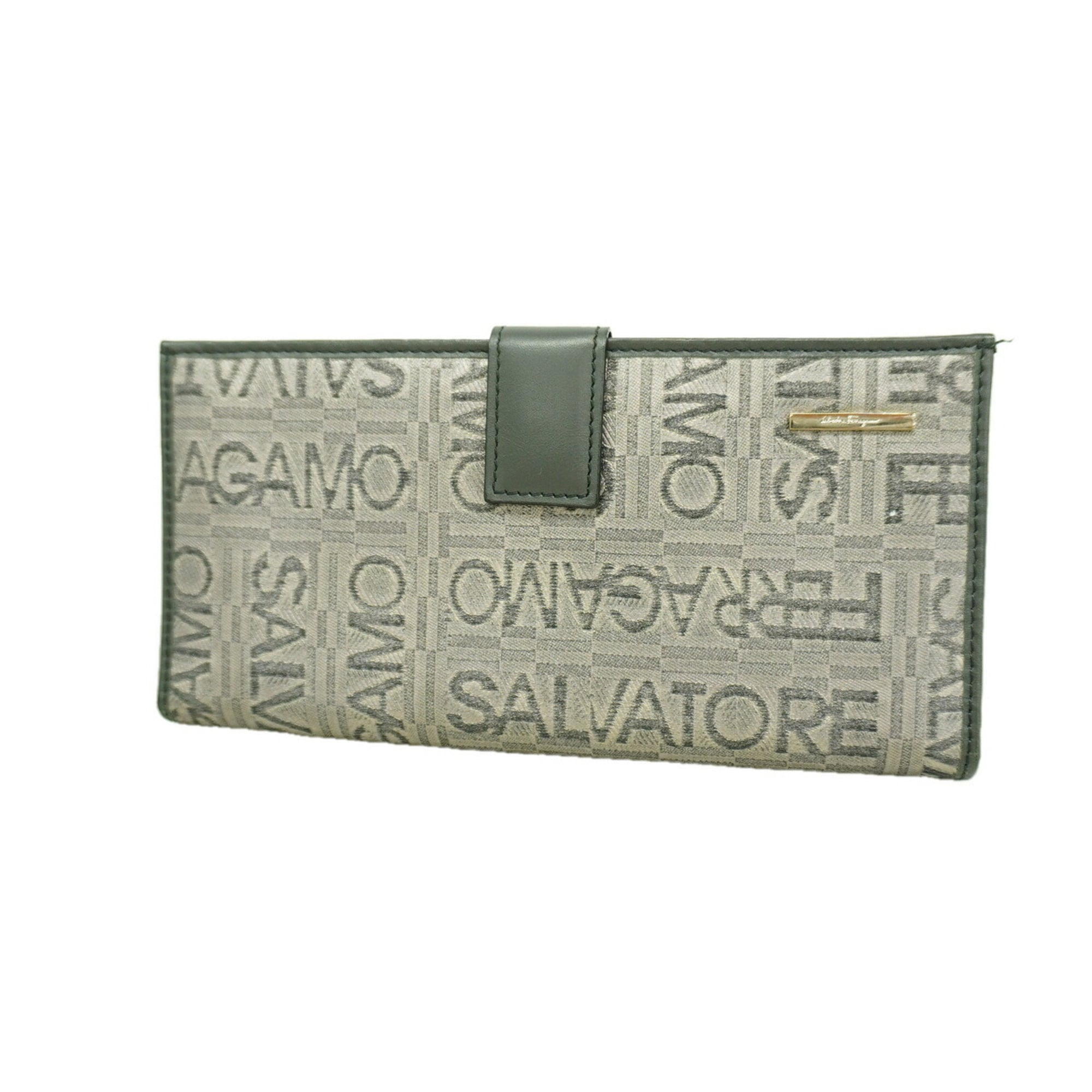 Salvatore Ferragamo Gray Canvas Long Wallet (Bi-Fold) (Pre-Owned)