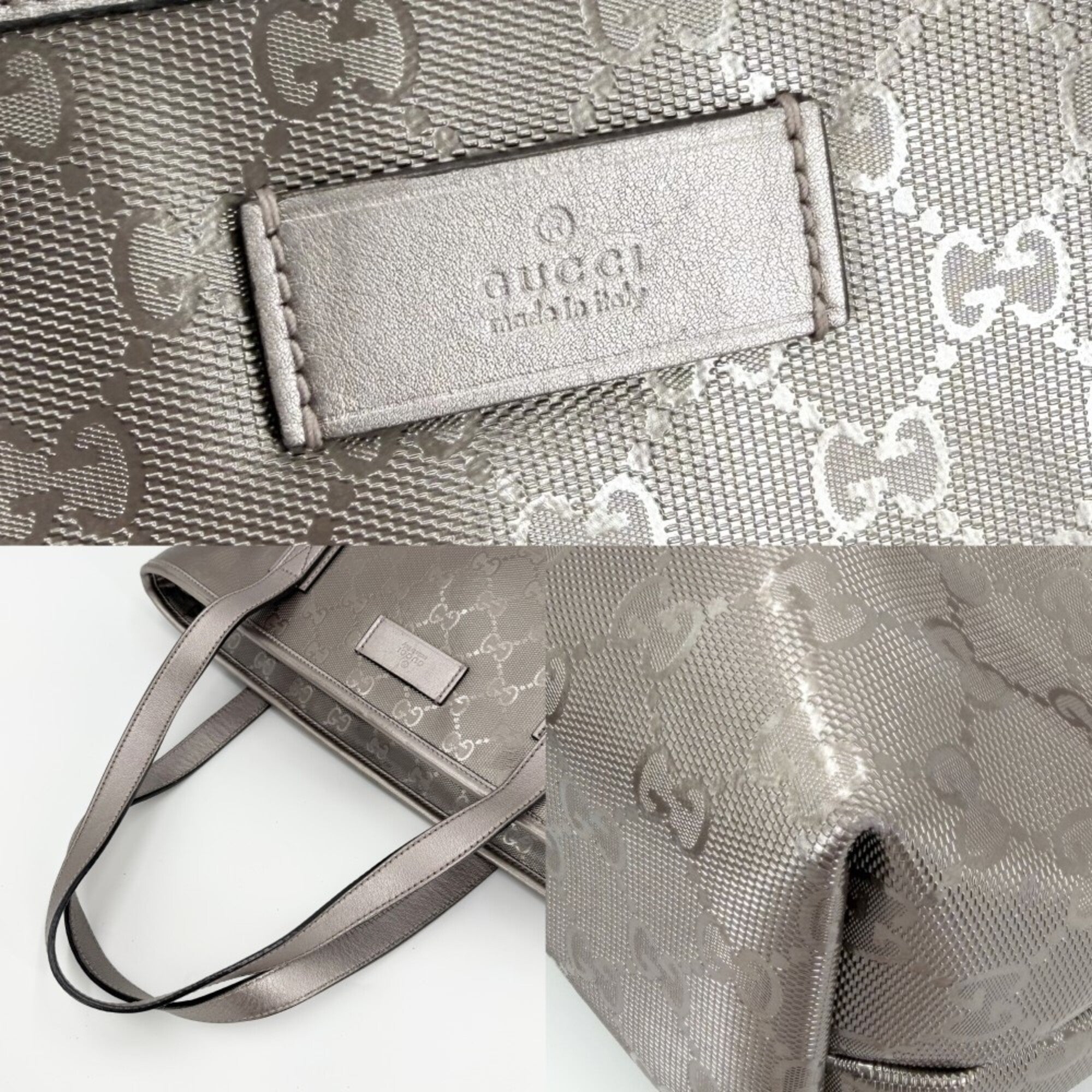 Gucci Metallic Gray Pvc Leather Handbag Tote Bag (Pre-Owned)