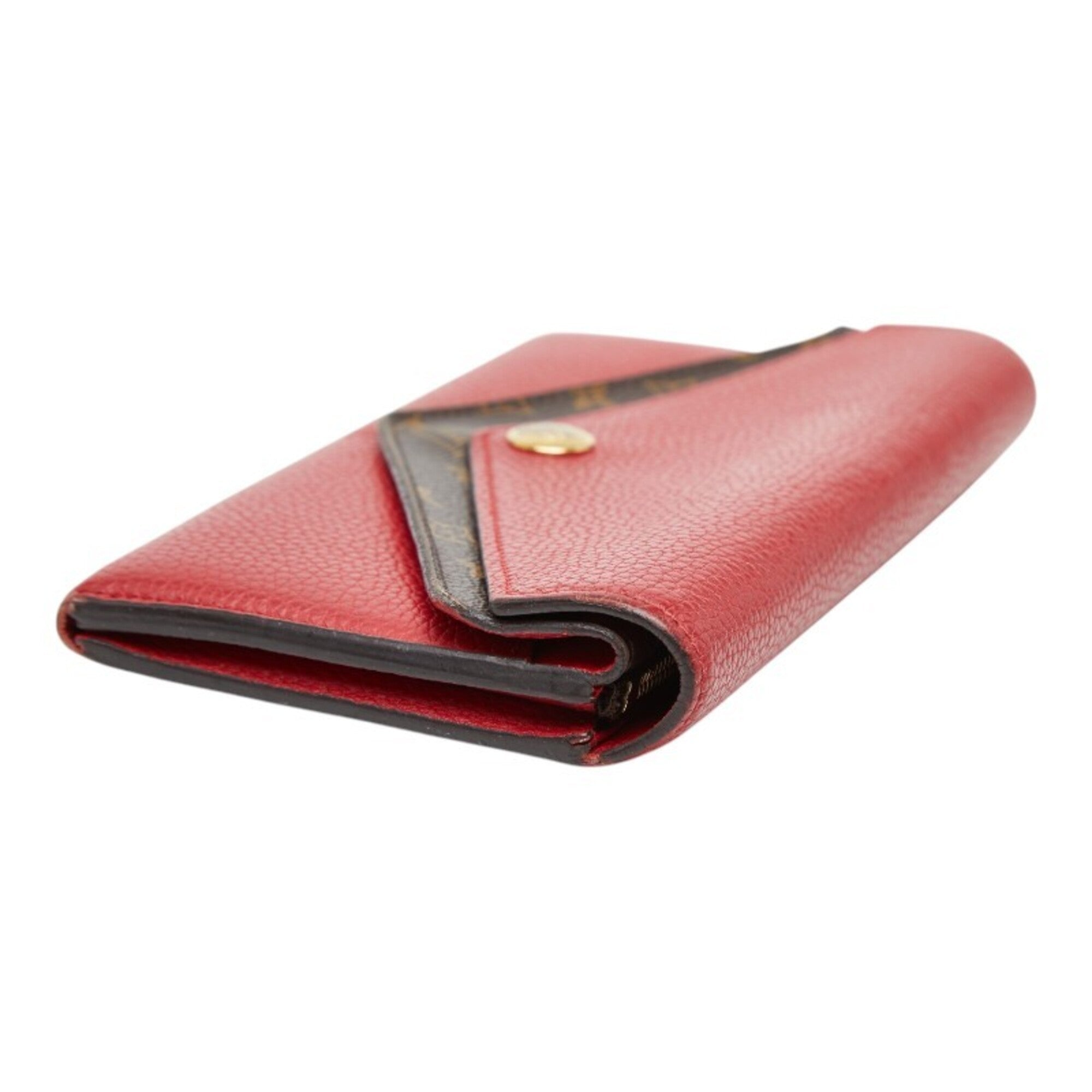 Louis Vuitton Red Brown Leather Pvc Long Wallet (Bi-Fold) (Pre-Owned)