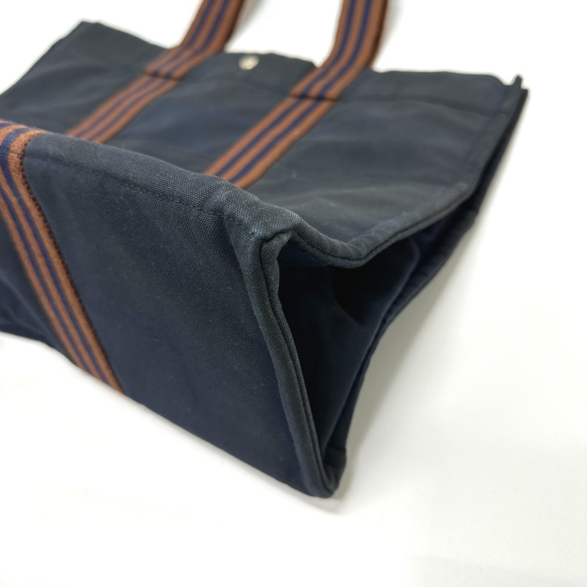 Hermes Fourre Tout Navy Canvas Handbag Tote Bag (Pre-Owned)