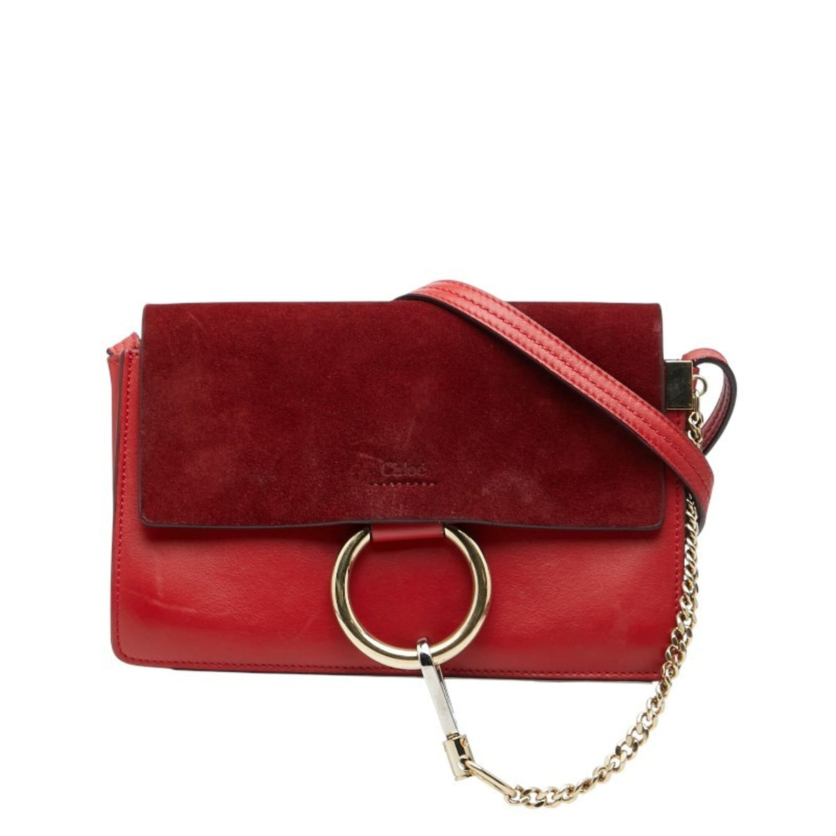 Chloé Red Color Leather Suede Shoulder Bag (Pre-Owned)