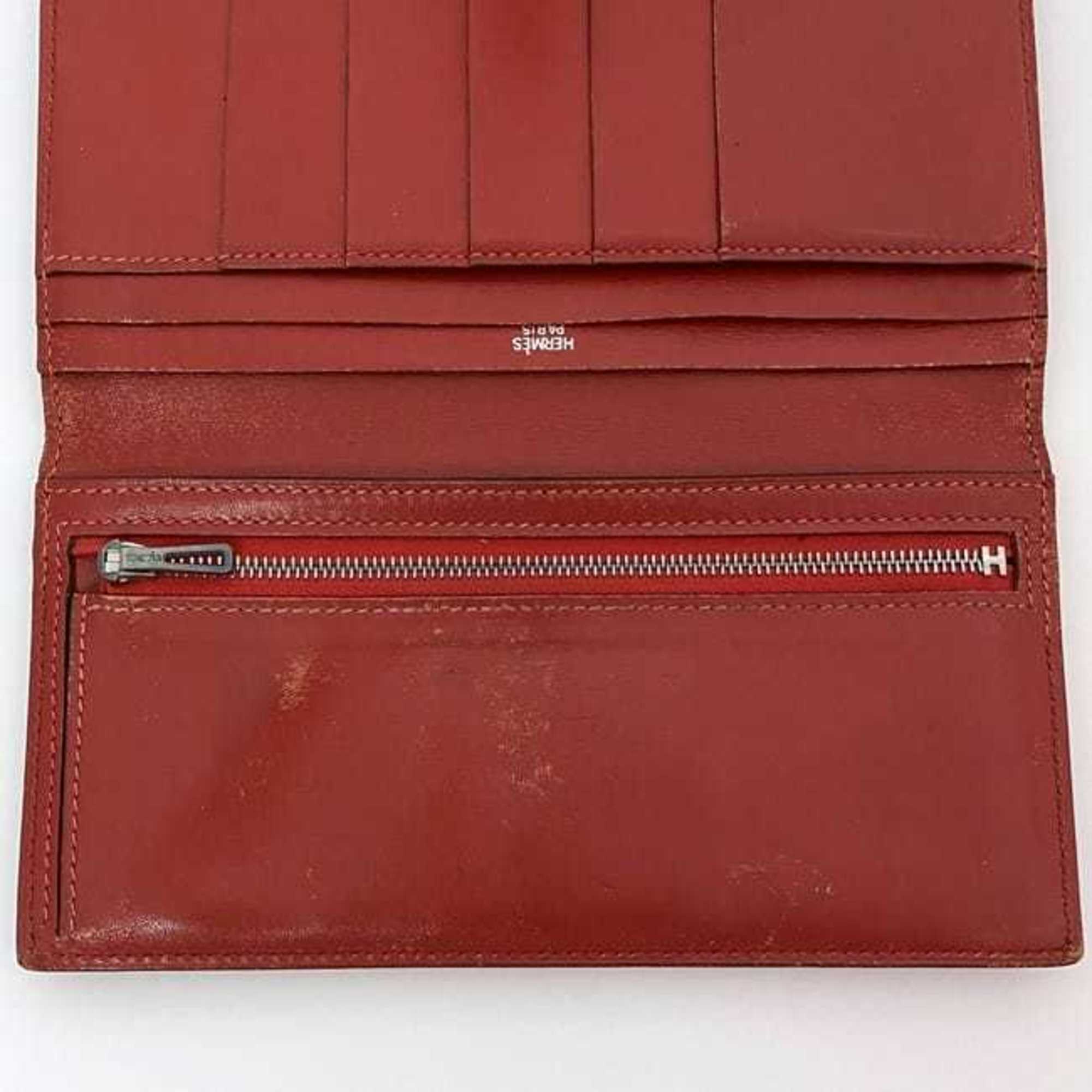 Hermes Red Color Leather Long Wallet (Bi-Fold) (Pre-Owned)