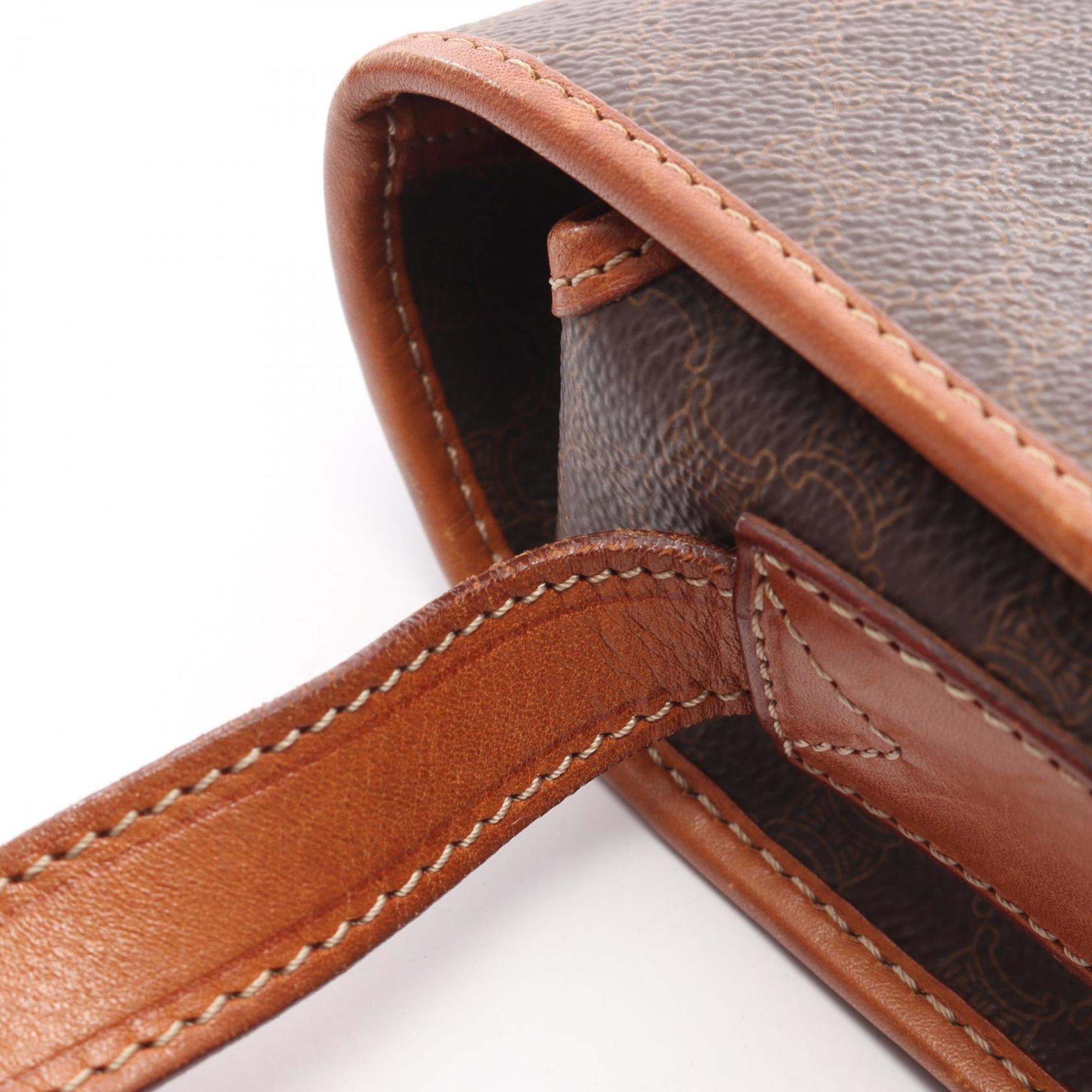 Celine Brown Coated Canvas Leather Shoulder Bag (Pre-Owned)