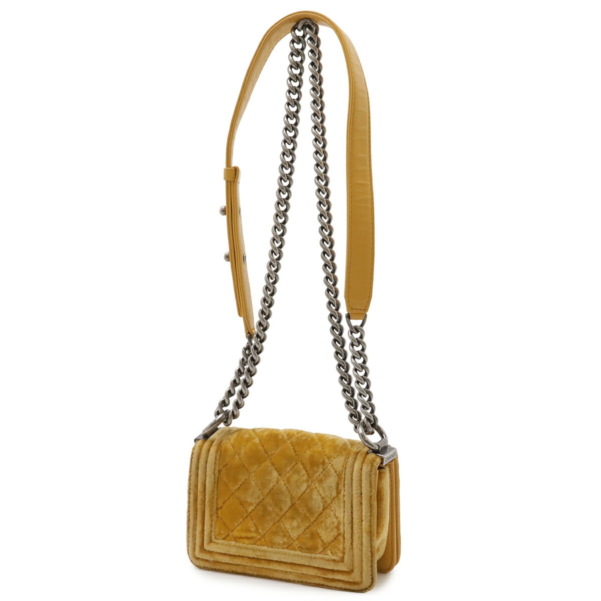 Chanel Matelasse Yellow Velvet Pochette Shoulder Bag (Pre-Owned)