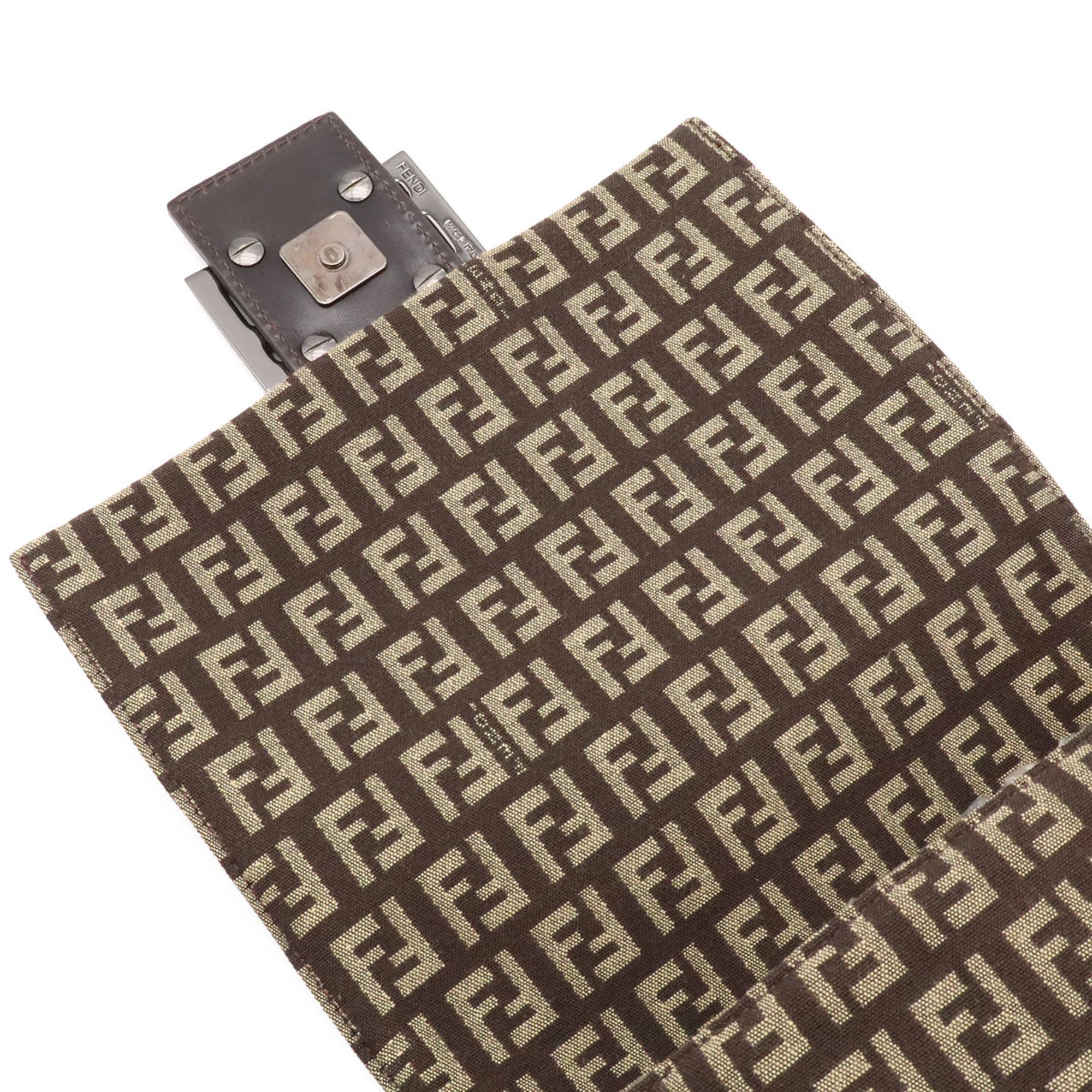 Fendi Zucchino Beige Dark Brown Khaki Canvas Leather Pochette Shoulder Bag (Pre-Owned)
