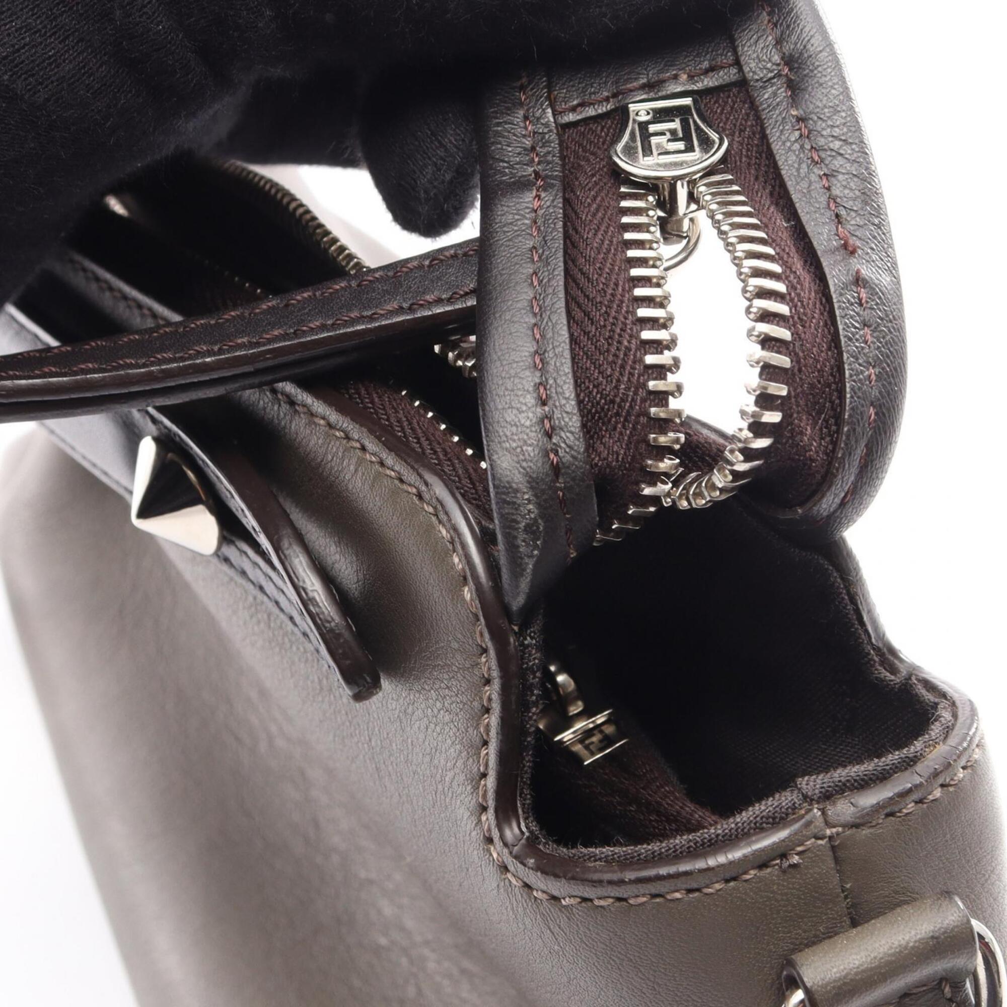 Fendi Black Gray Leather Handbag (Pre-Owned)