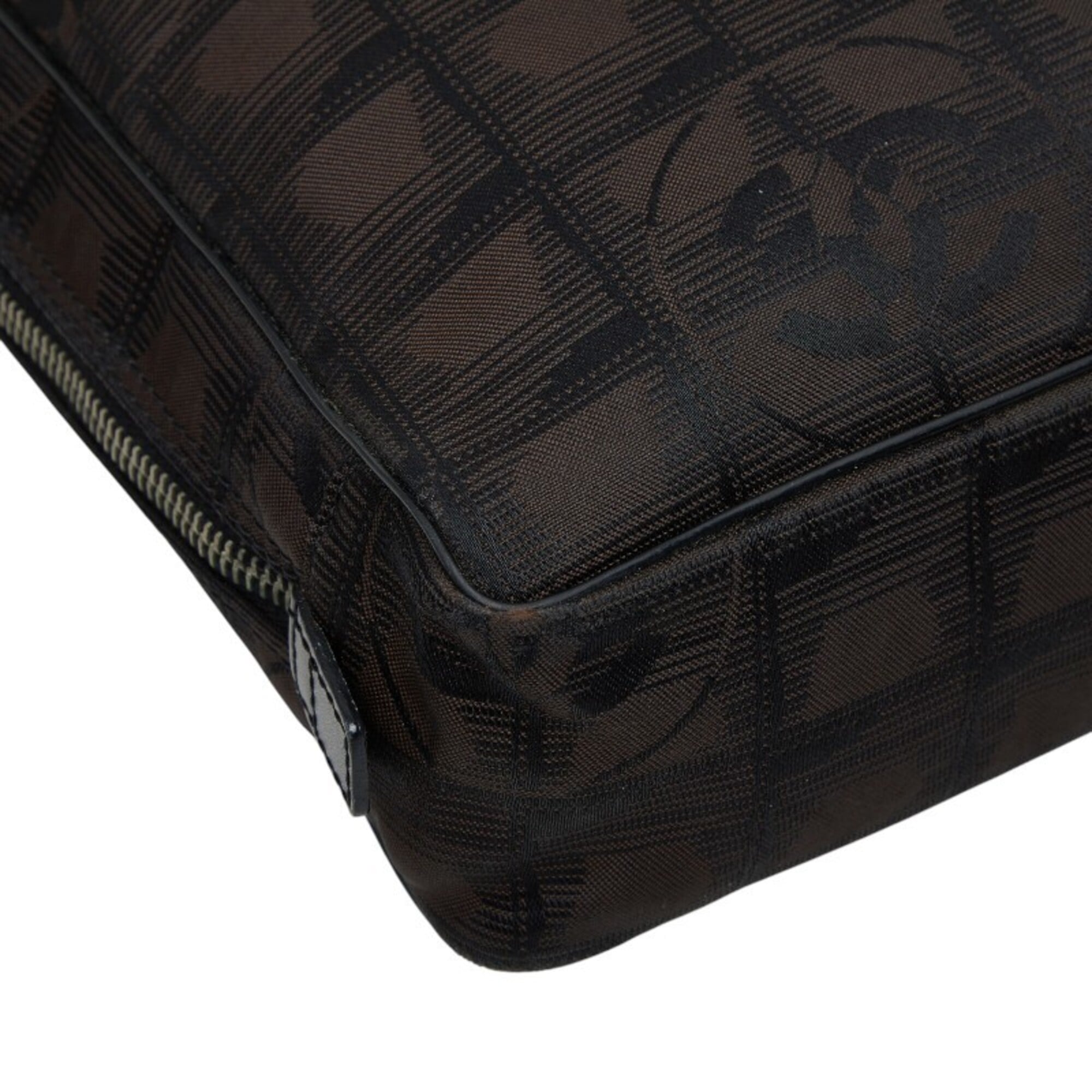 Chanel Black Dark Brown Nylon Leather Briefcase (Pre-Owned)
