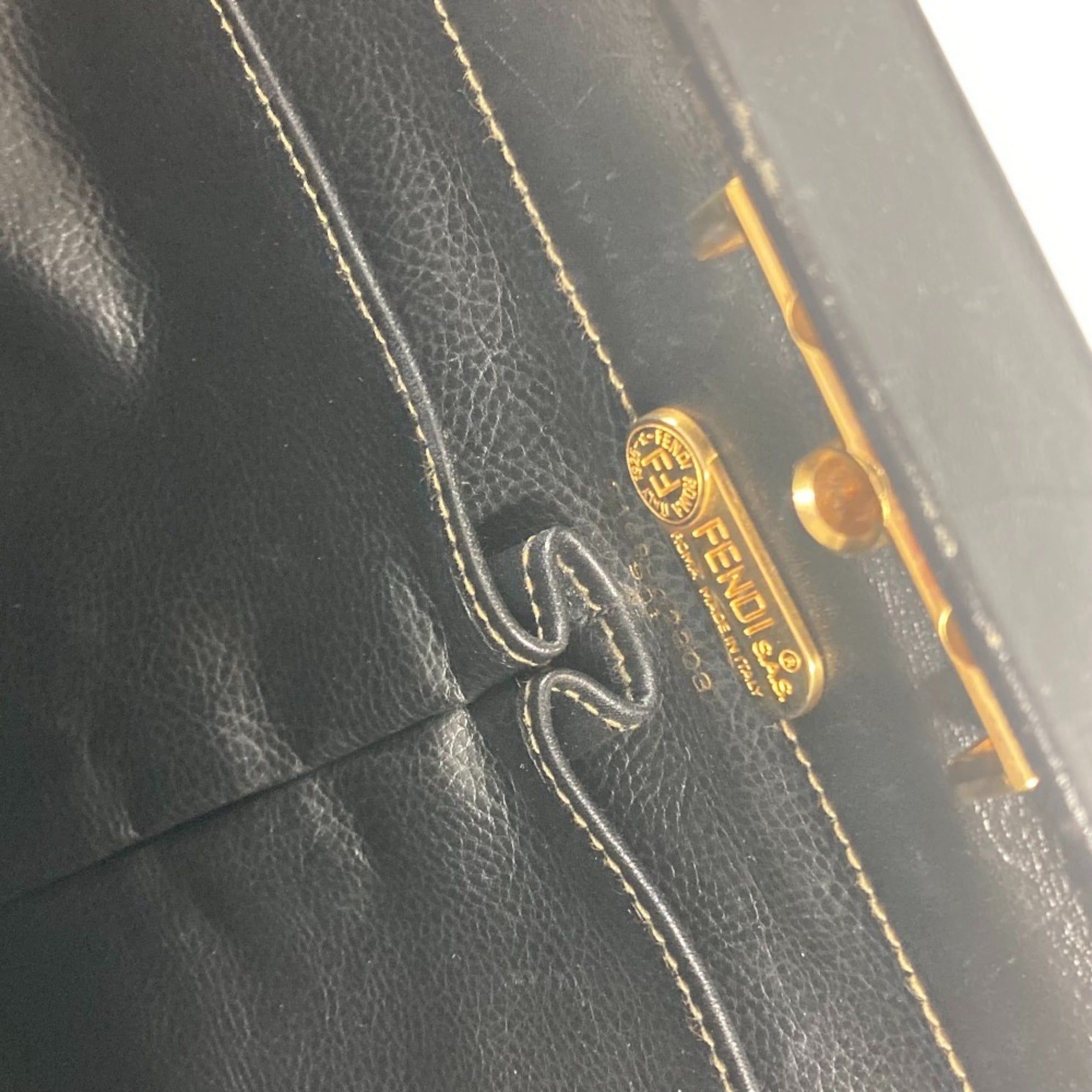 Fendi Pequin Black Leather Pvc Handbag (Pre-Owned)