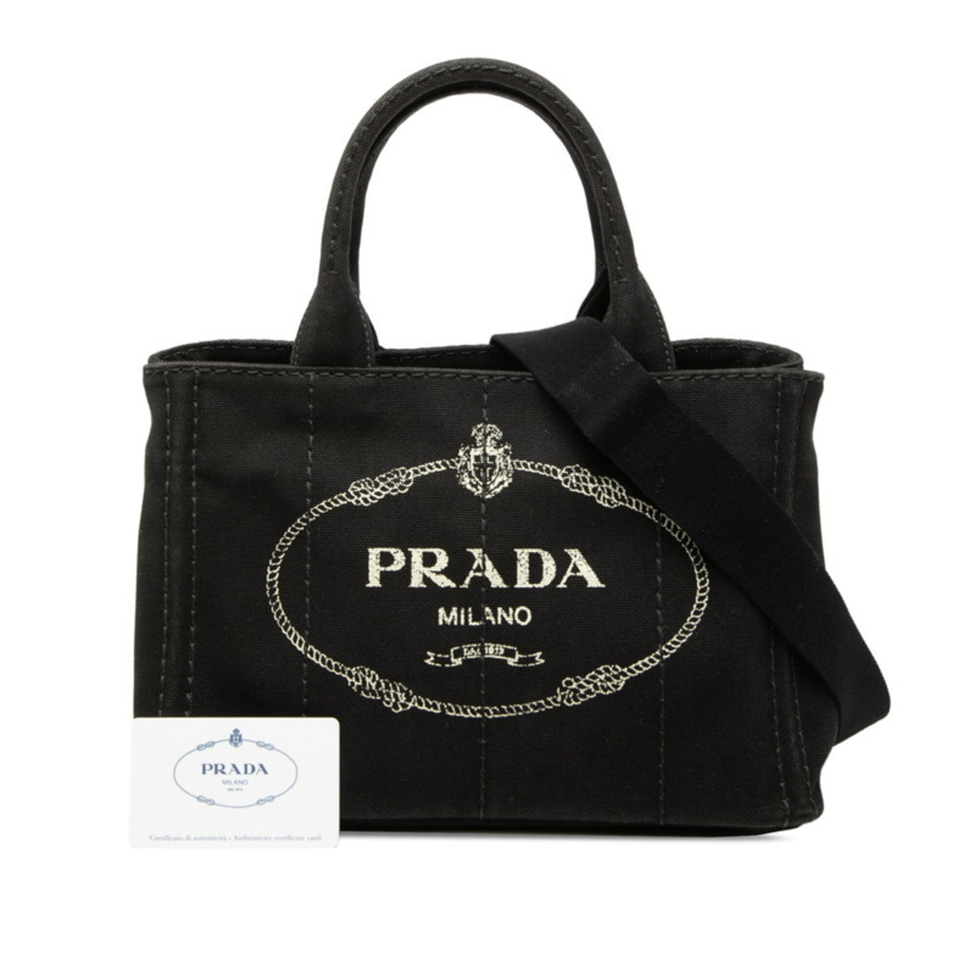 Prada Canapa Black Canvas Handbag Shoulder Bag (Pre-Owned)