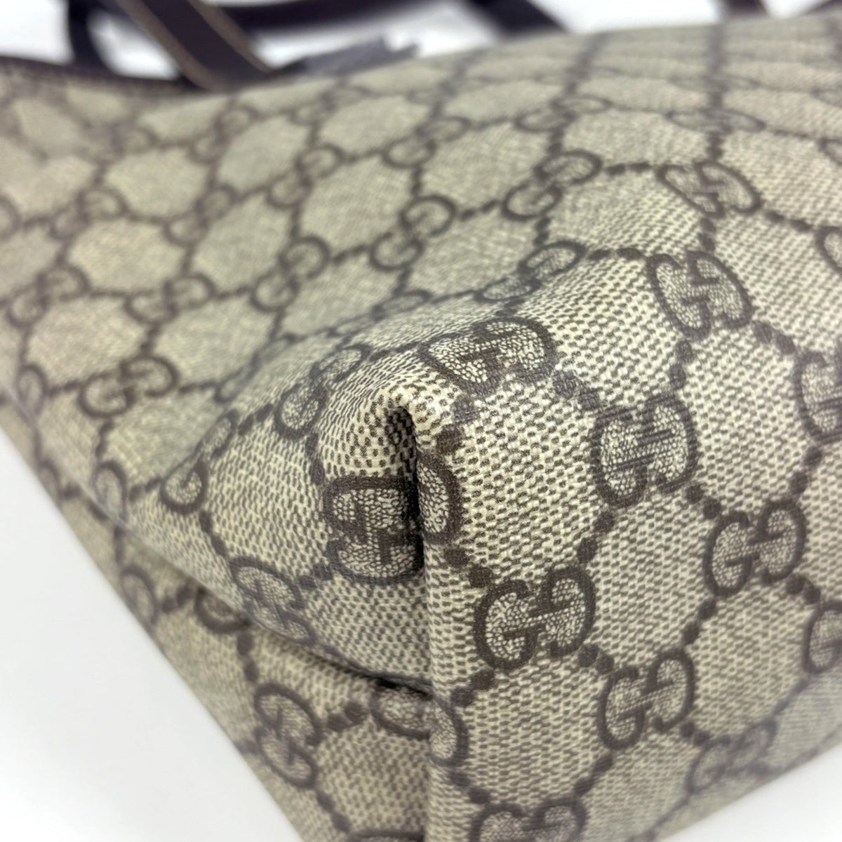 Gucci Beige Brown Coated Canvas Leather Tote Bag (Pre-Owned)