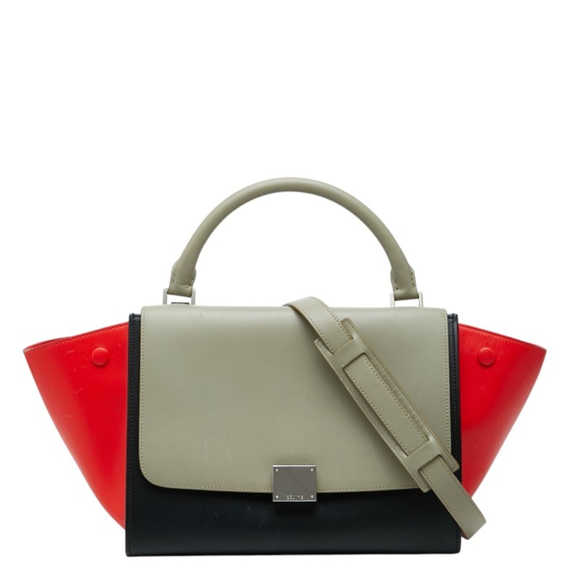 Celine Beige Black Red Color Leather Handbag Shoulder Bag (Pre-Owned)