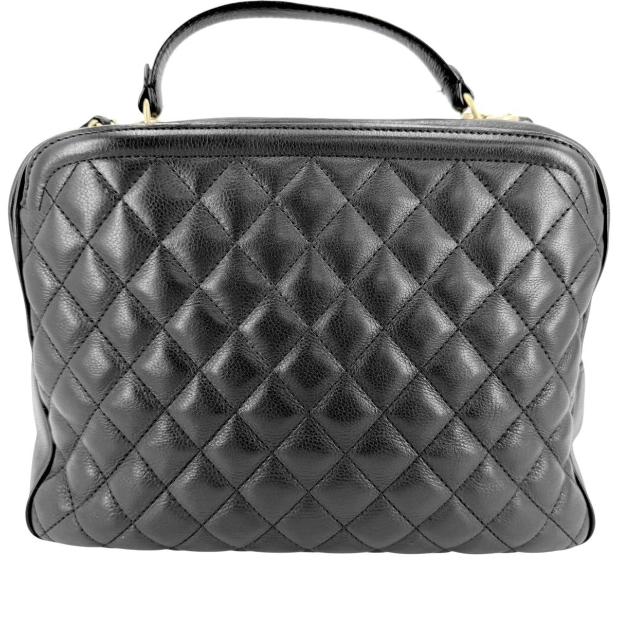 Chanel Matelasse Black Leather Handbag Shoulder Bag Vanity Bag (Pre-Owned)