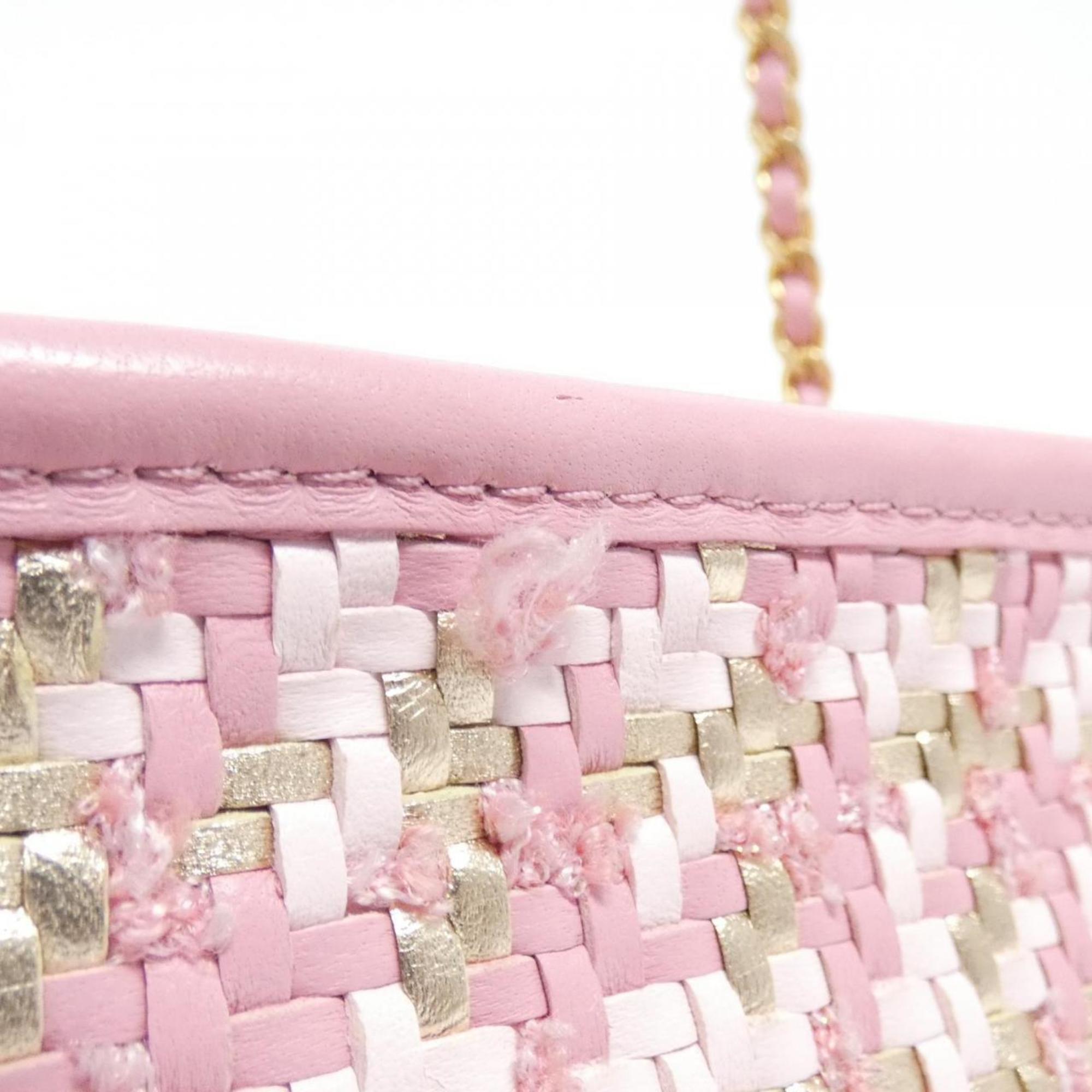 Chanel Gold Pink Viscose Leather Shoulder Bag (Pre-Owned)