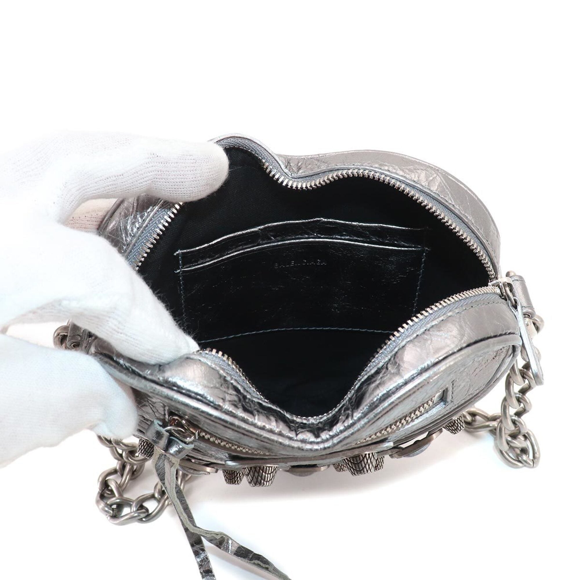 Balenciaga Metallic Silver Leather Handbag Shoulder Bag (Pre-Owned)