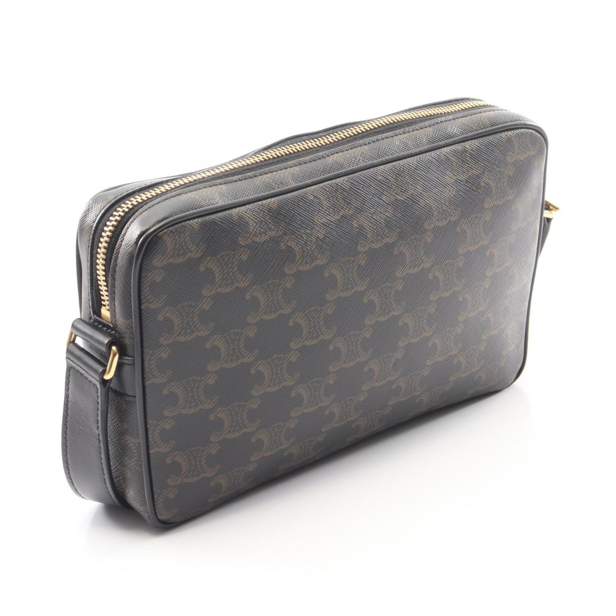 Celine Black Coated Canvas Leather Handbag Messenger Bag Shoulder Bag (Pre-Owned)