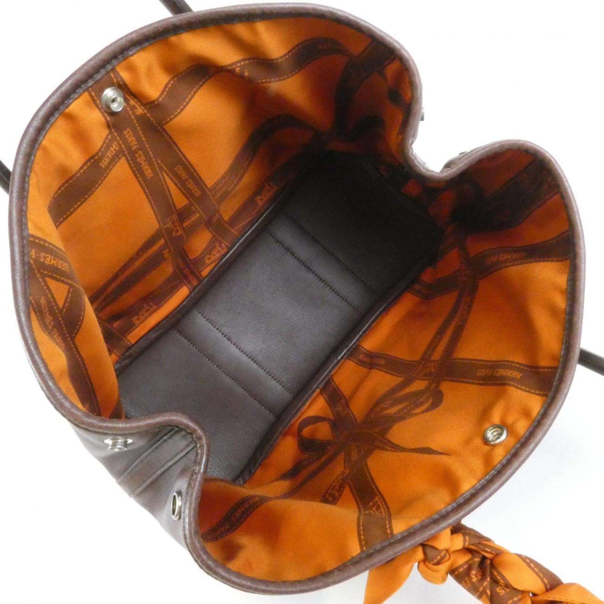 Hermes Brown Havane Swift Leather Silk Handbag (Pre-Owned)