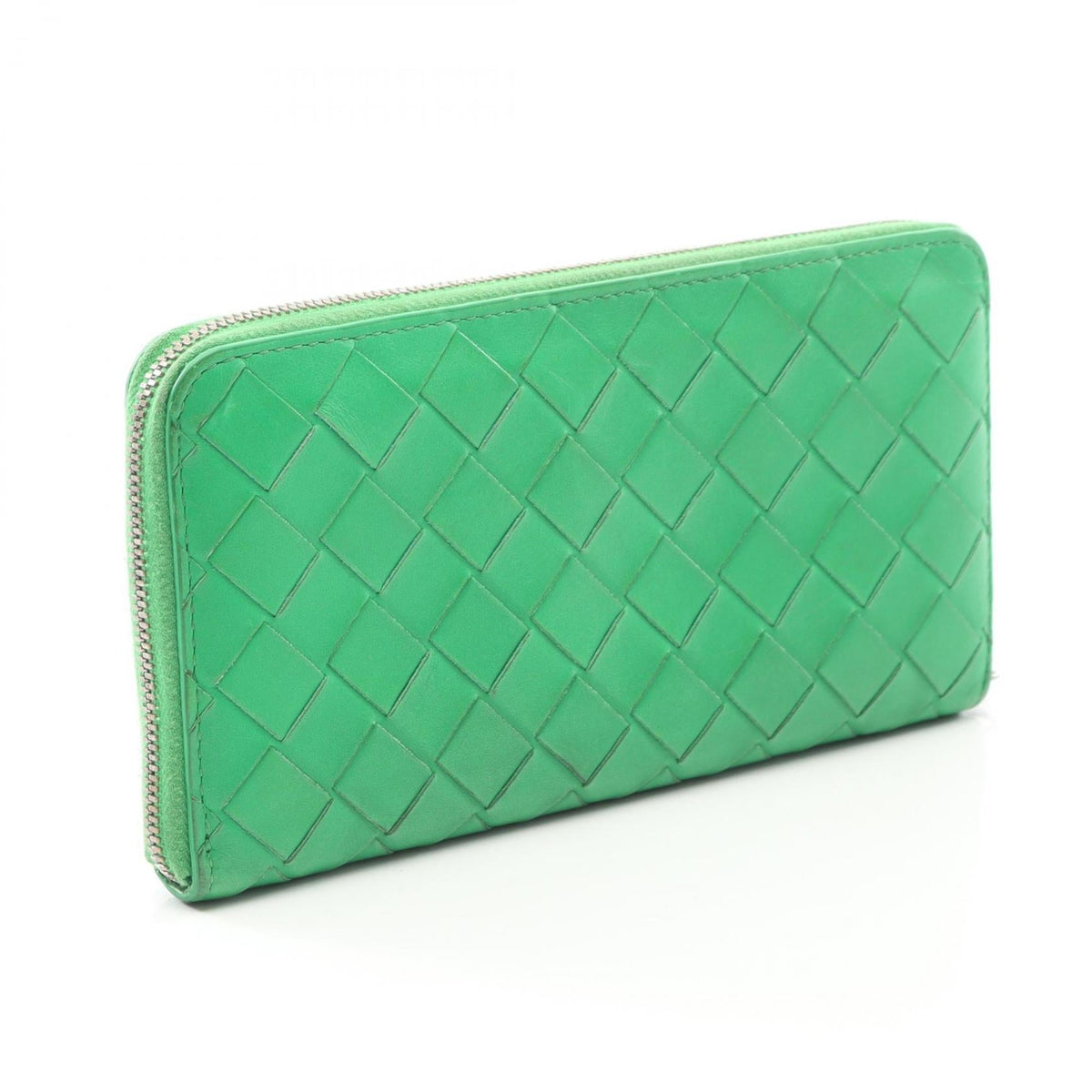 Bottega Veneta Intrecciato Green Leather Long Wallet (Bi-Fold) (Pre-Owned)
