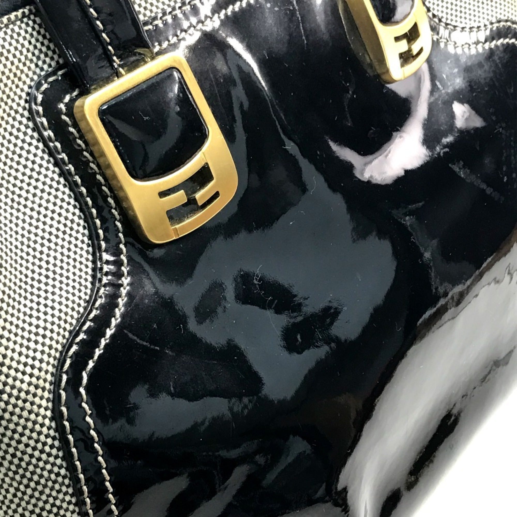 Fendi Chameleon Black Canvas Patent Leather Handbag Shoulder Bag (Pre-Owned)
