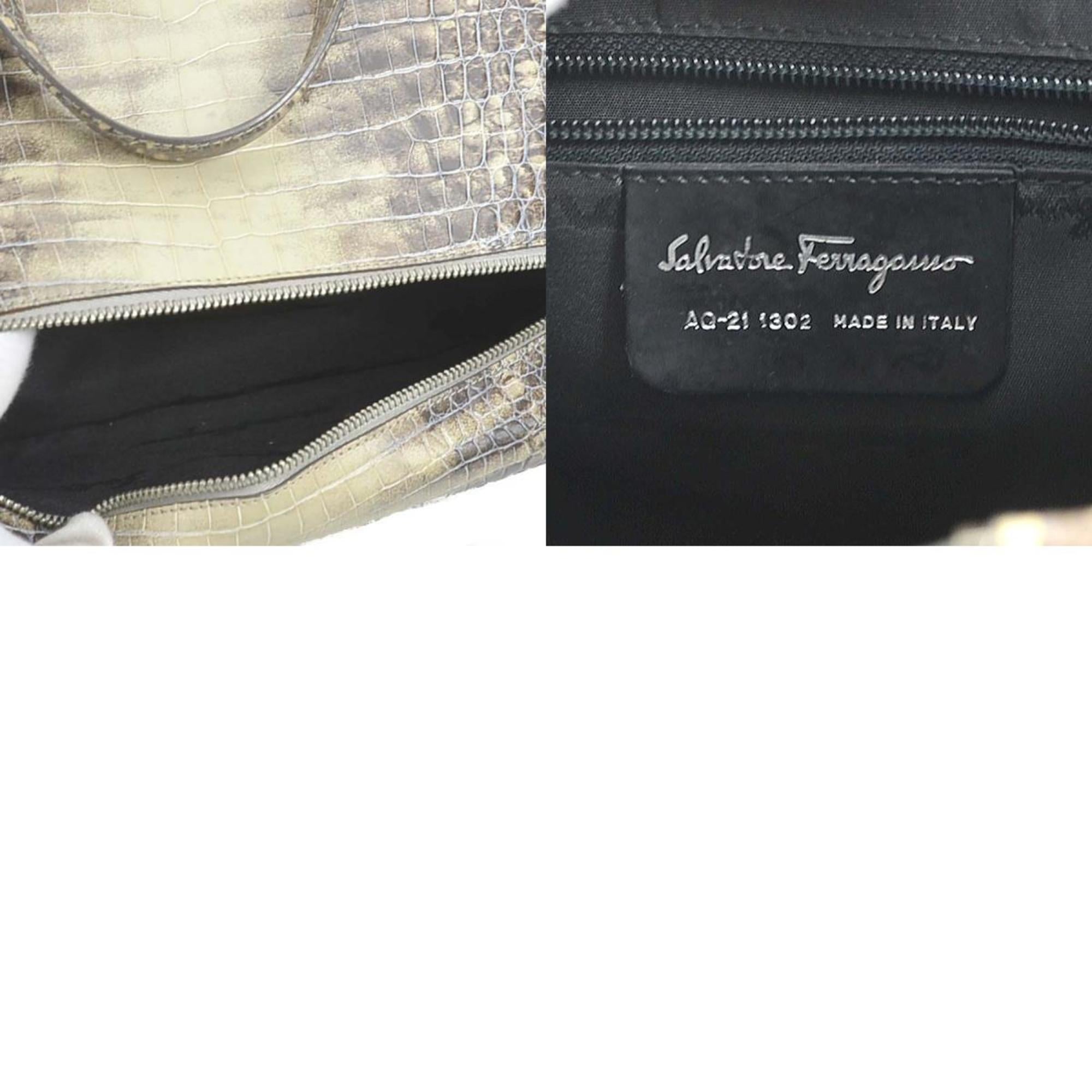 Salvatore Ferragamo Beige Gray Leather Handbag (Pre-Owned)