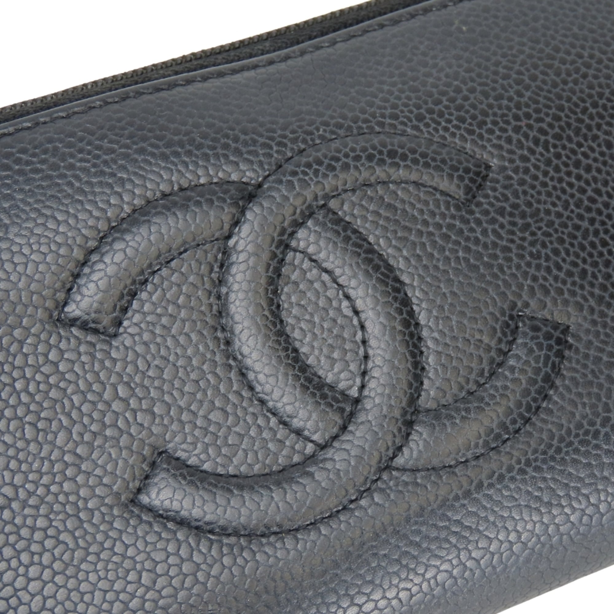 Chanel Black Grained Calfskin Long Wallet (Bi-Fold) (Pre-Owned)