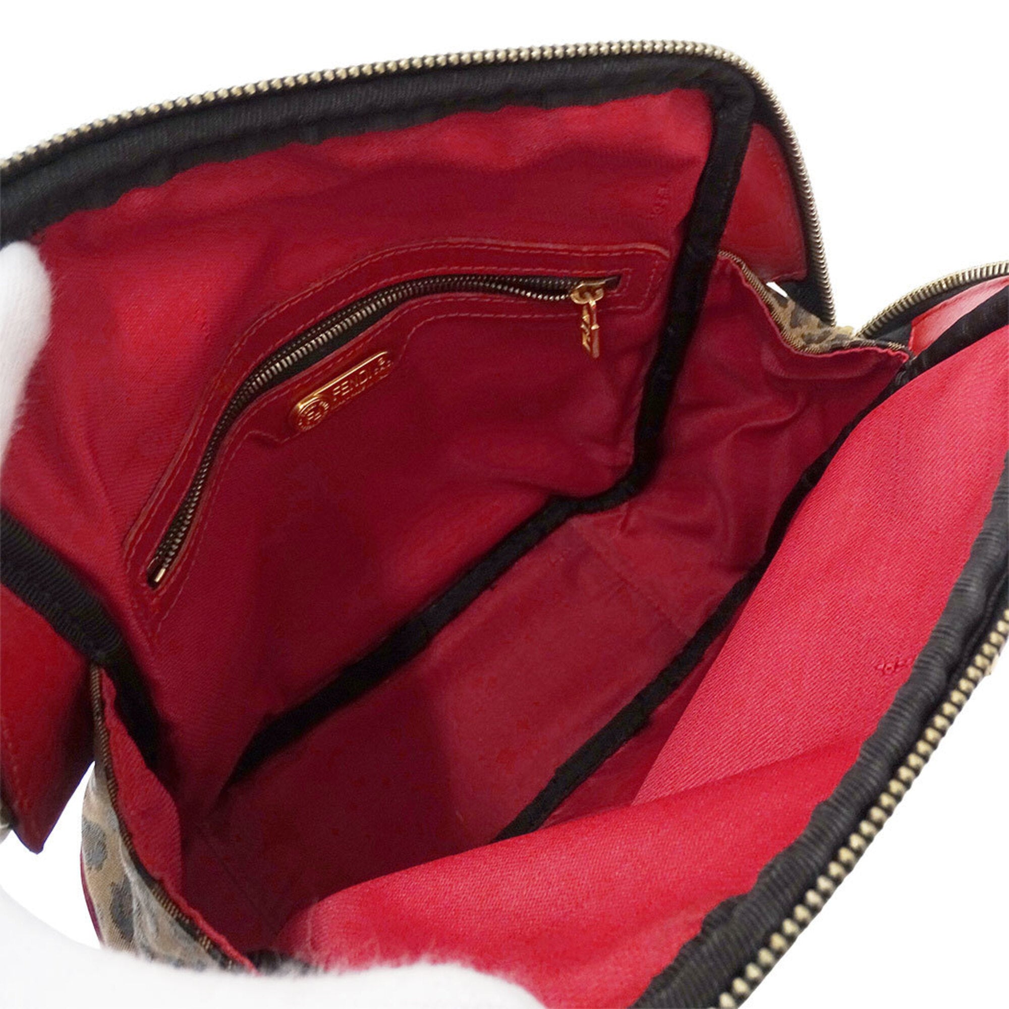 Fendi Red Brown Canvas Leather Handbag Shoulder Bag (Pre-Owned)
