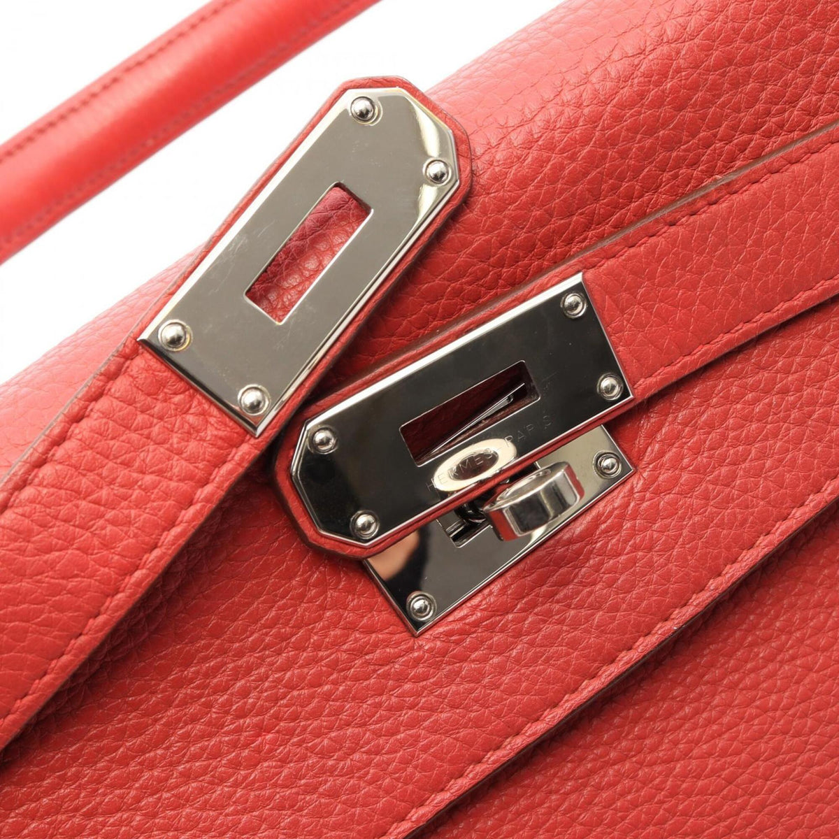 Hermes Red Color Taurillon Clemence Leather Shoulder Bag (Pre-Owned)