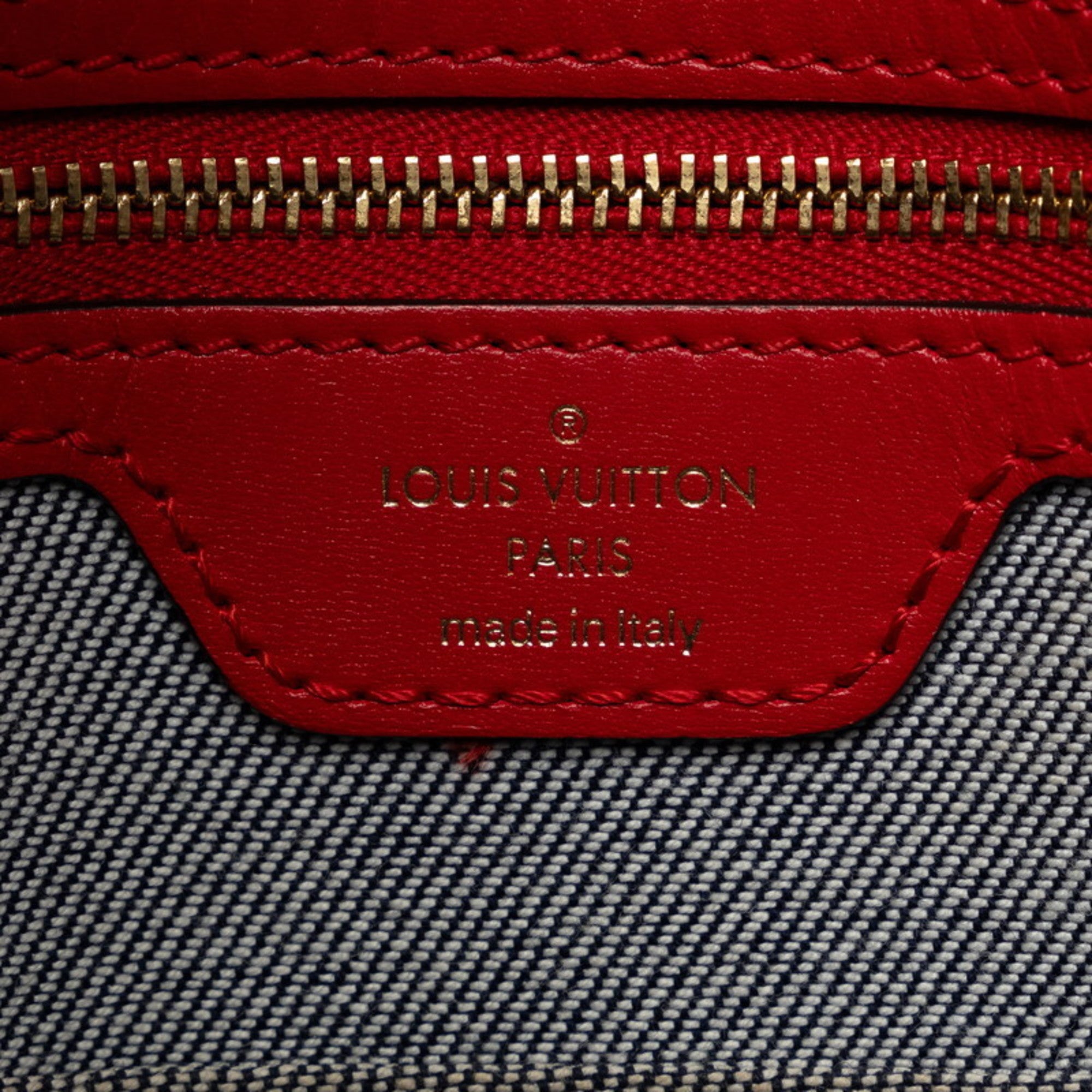 Louis Vuitton Blue Red Color Denim Leather Shoulder Bag Tote Bag (Pre-Owned)