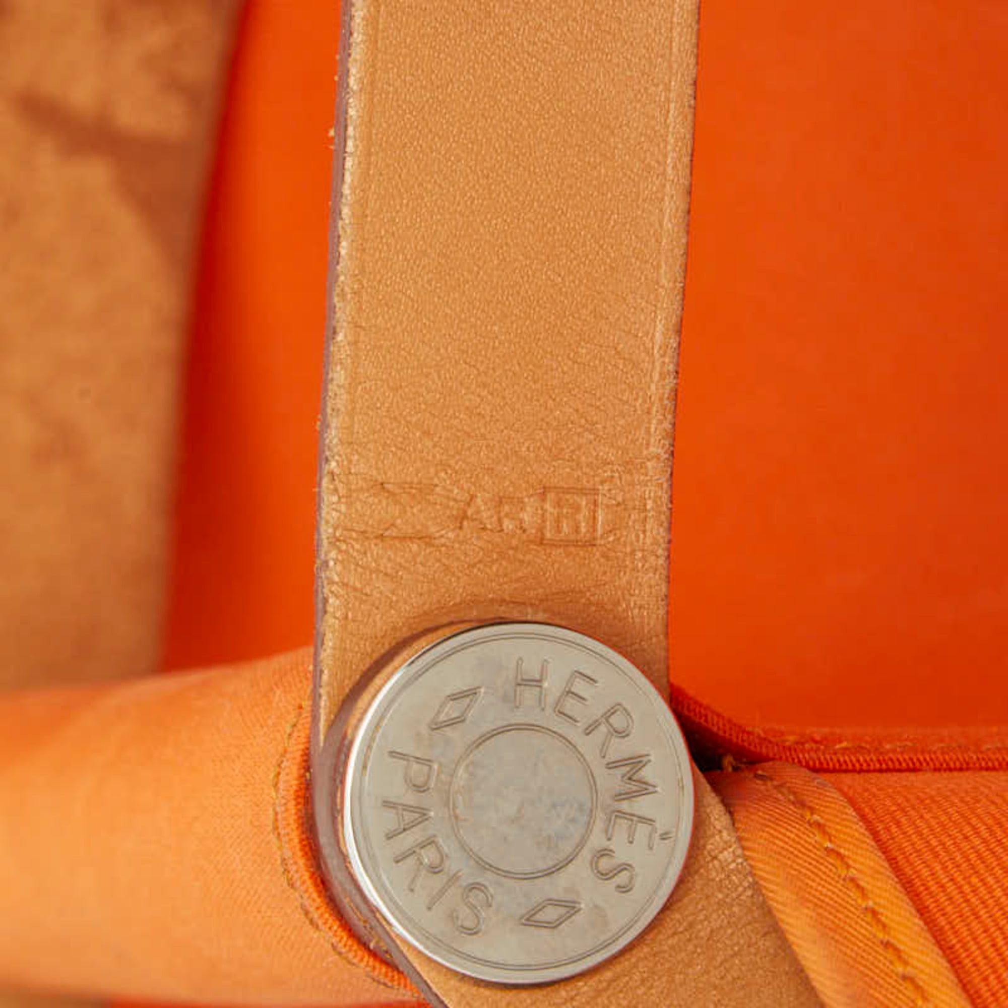Hermes Orange Toile Officier Leather Handbag Tote Bag (Pre-Owned)
