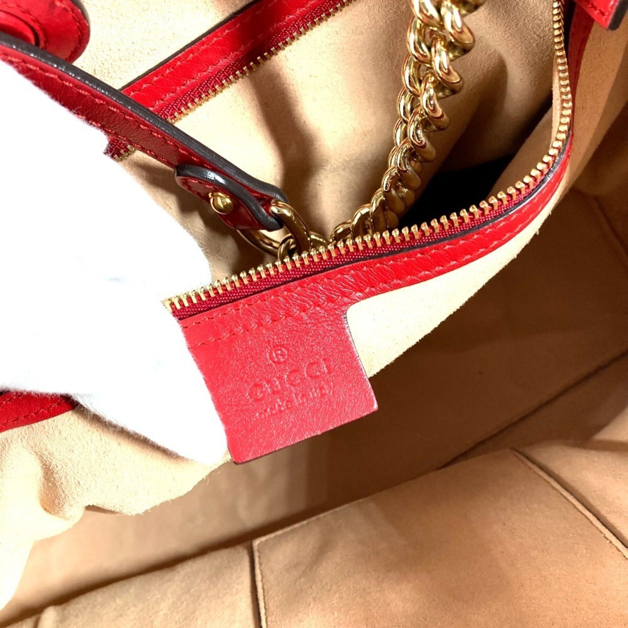 Gucci Red Color Leather Shoulder Bag Tote Bag (Pre-Owned)
