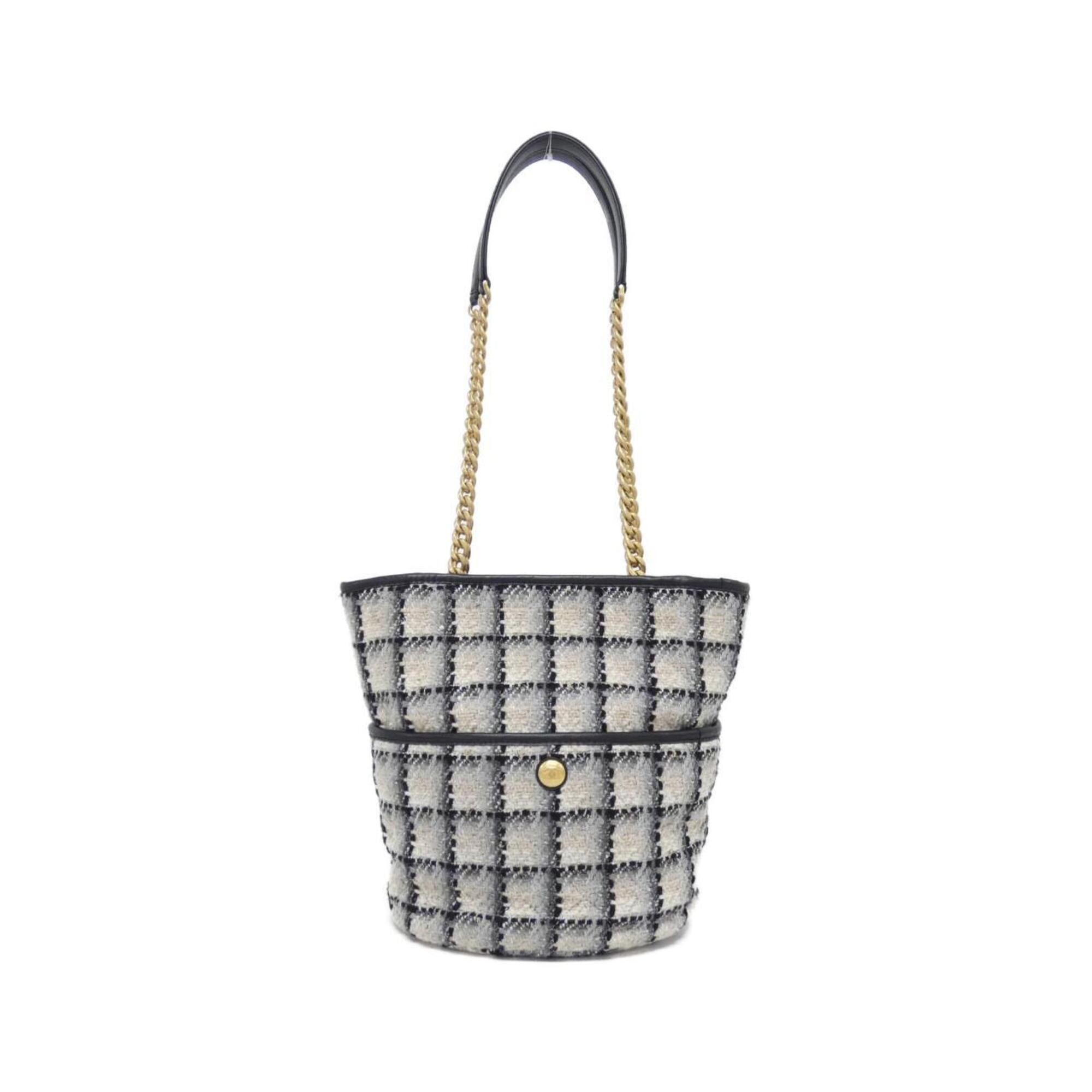 Chanel Beige Black Gray Cotton Wool Tweed Shoulder Bag (Pre-Owned)