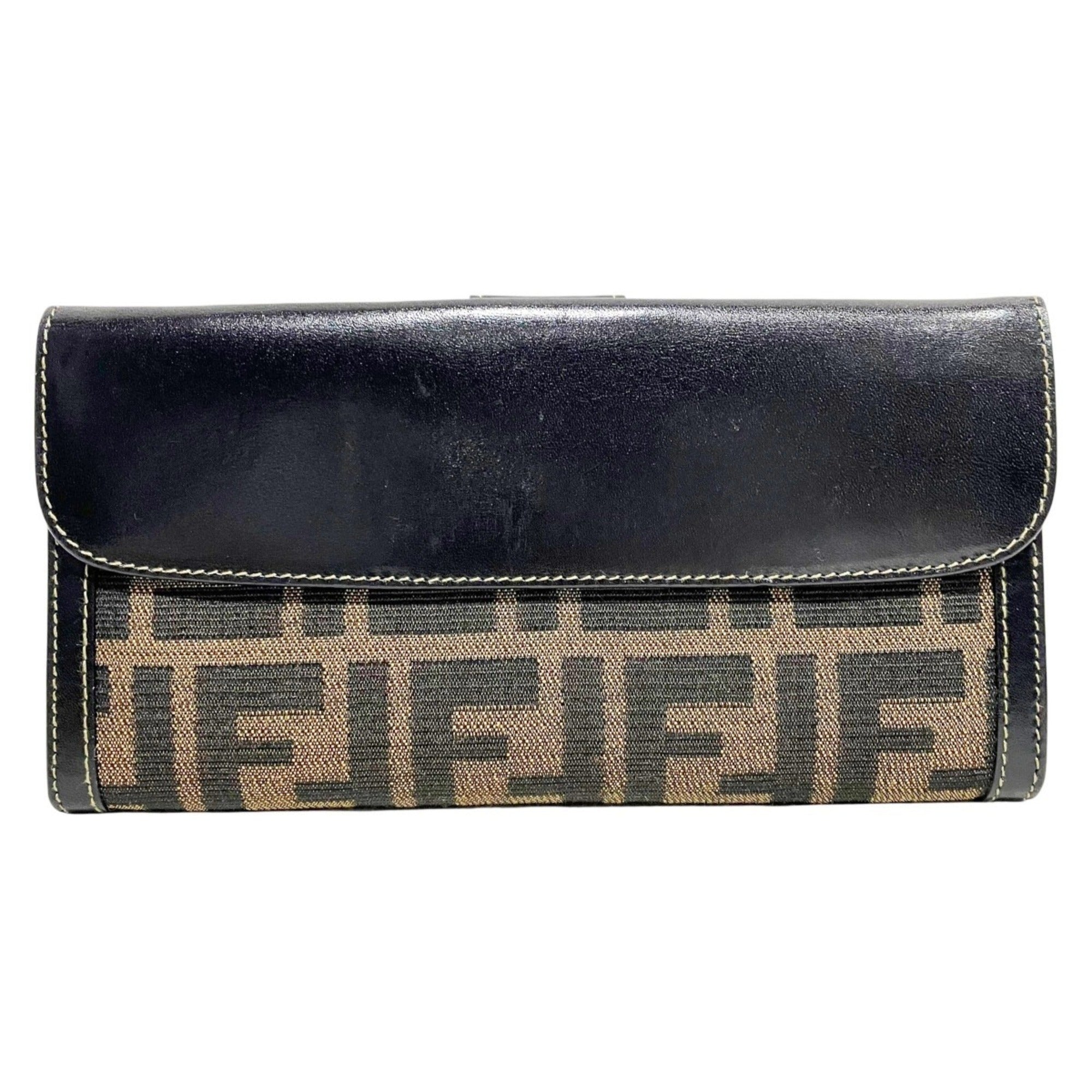 Fendi Brown Canvas Leather Long Wallet (Bi-Fold) (Pre-Owned)