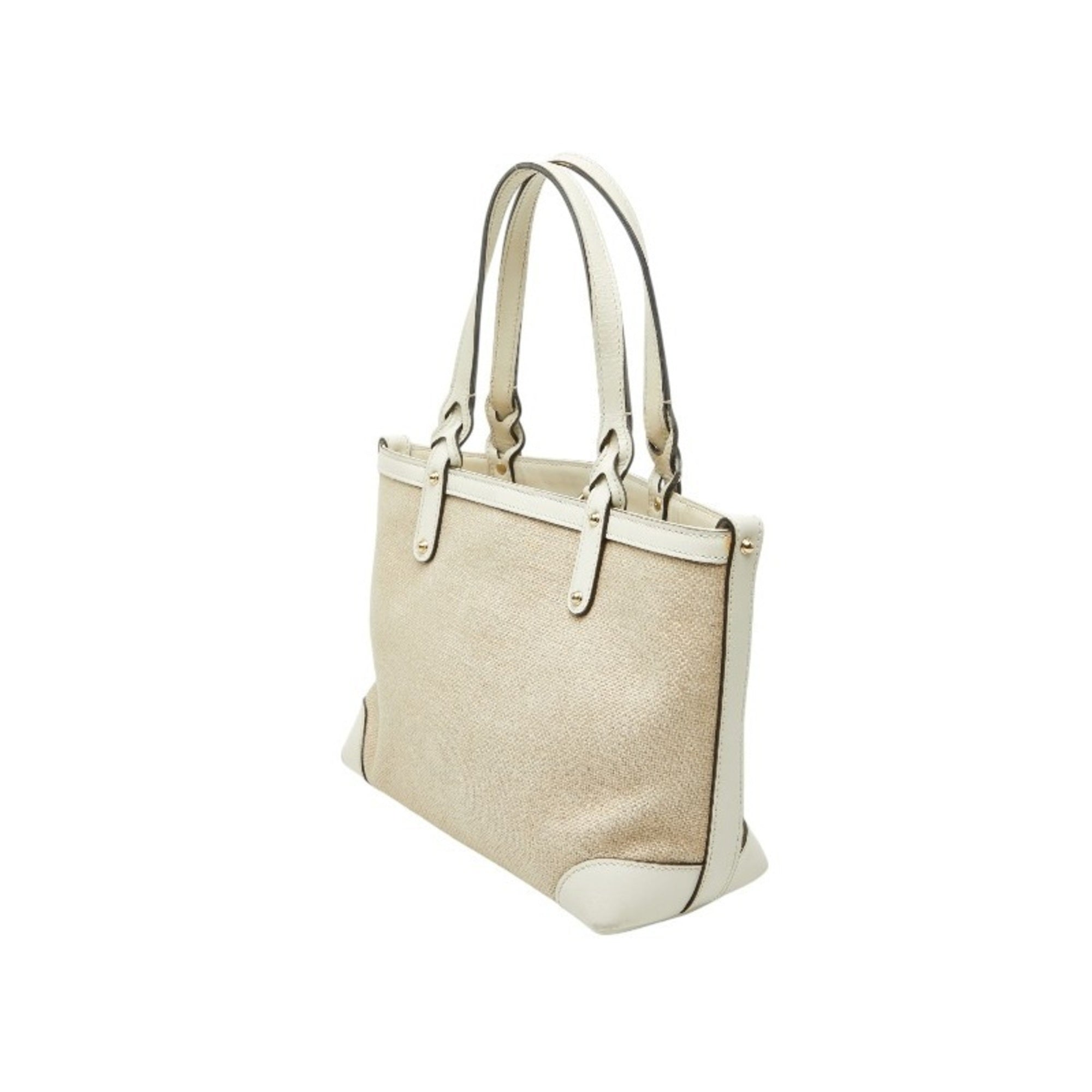 Gucci Beige White Canvas Leather Shoulder Bag Tote Bag (Pre-Owned)