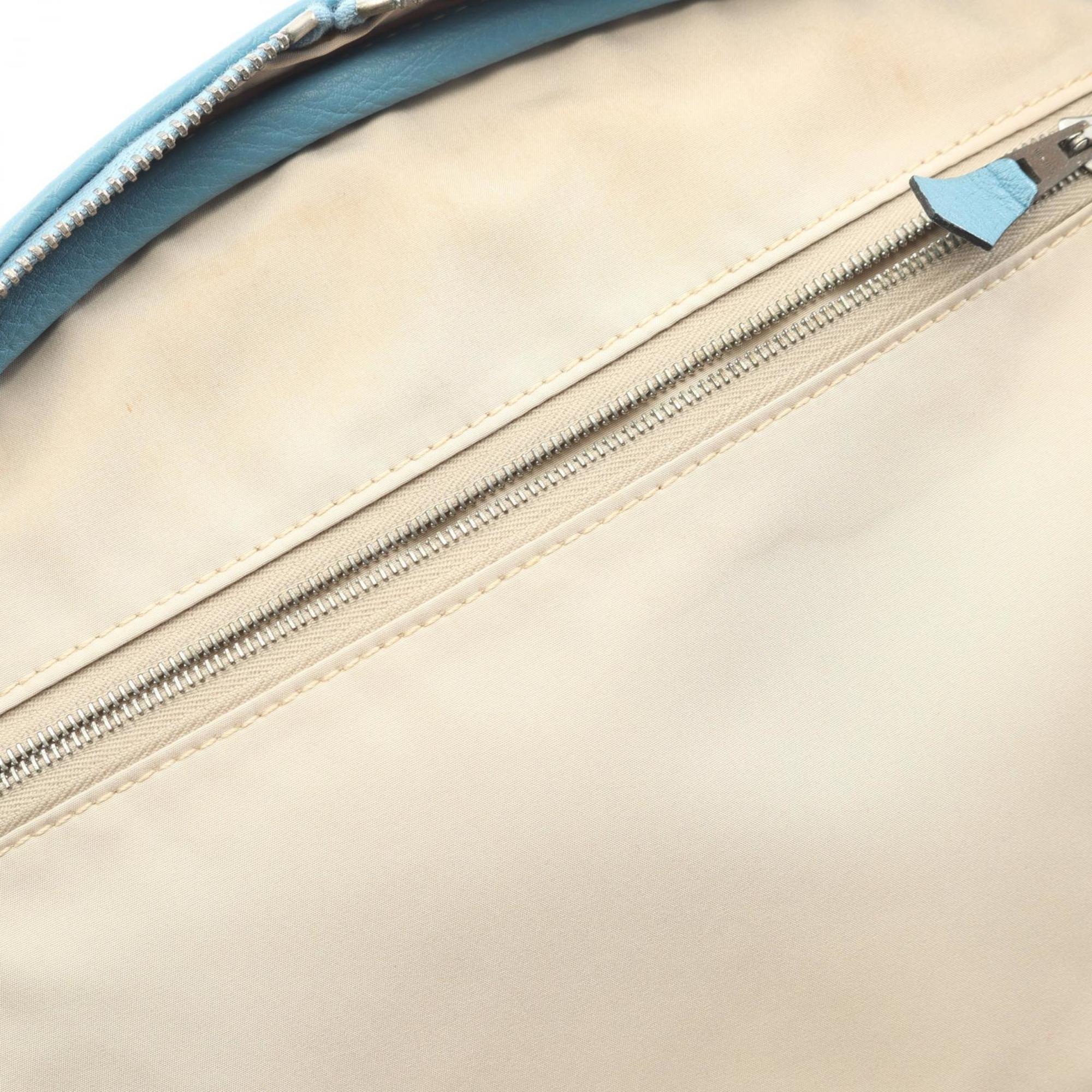 Hermes Blue Ecru Ivory Toile H Taurillon Clemence Leather Handbag (Pre-Owned)