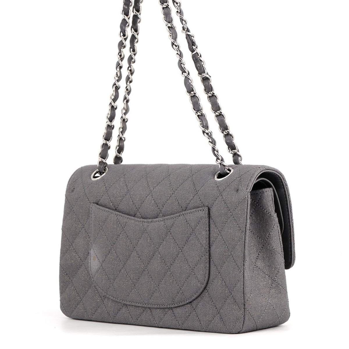 Chanel Matelasse Gray Canvas Shoulder Bag (Pre-Owned)