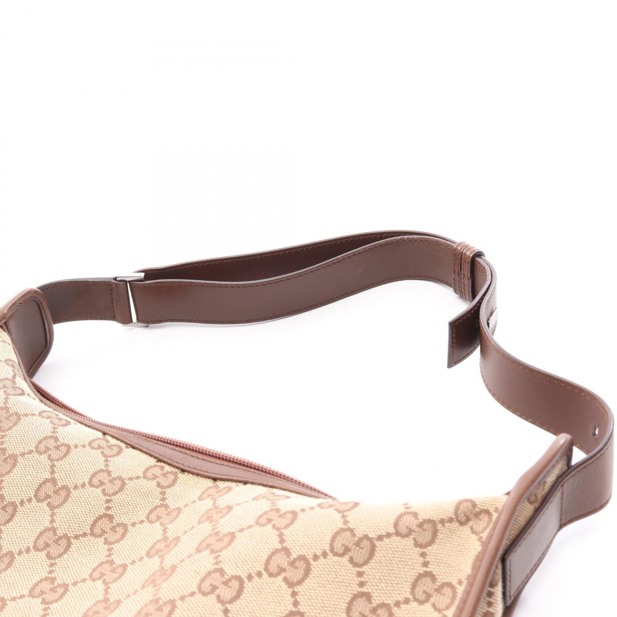 Gucci Beige Brown Canvas Leather Shoulder Bag (Pre-Owned)