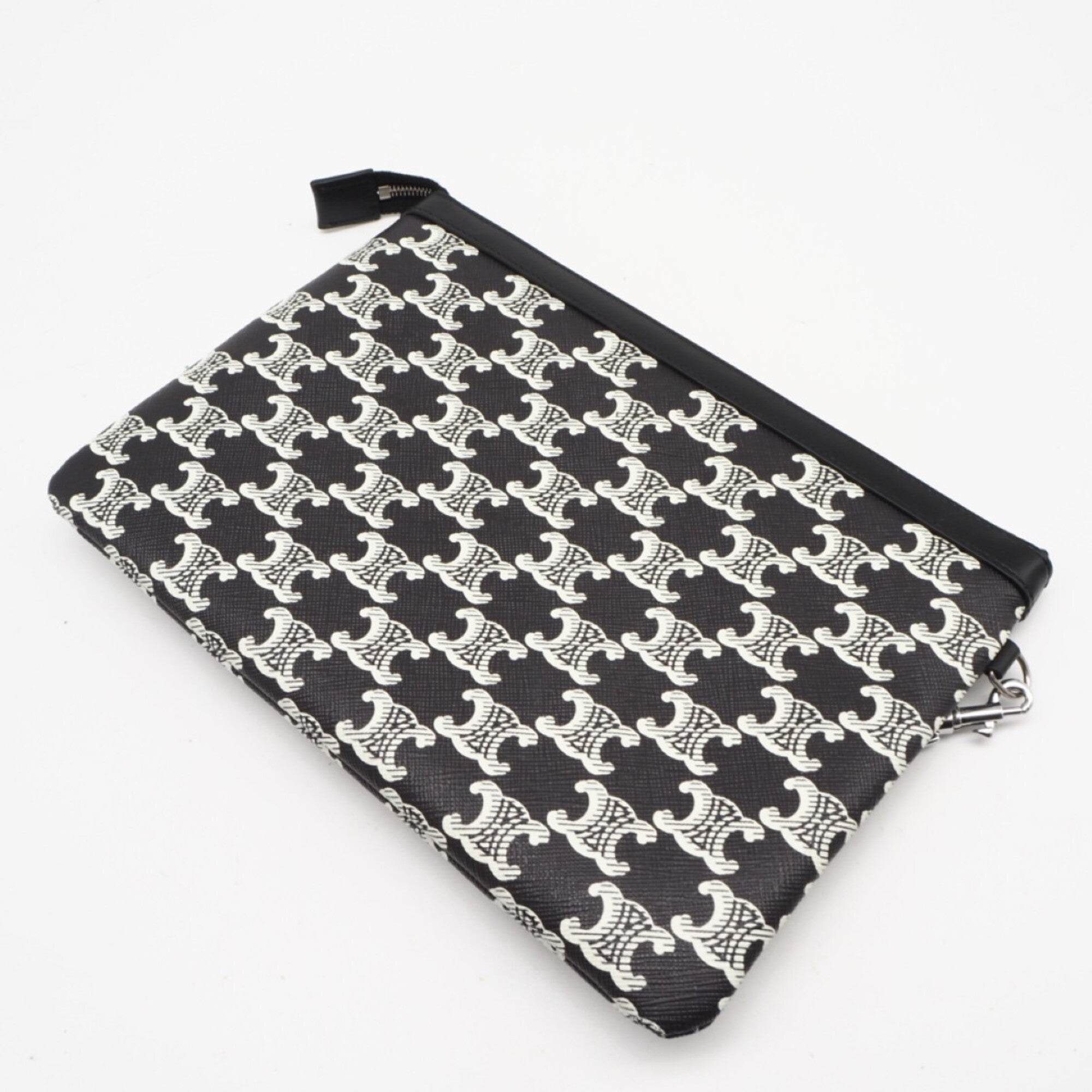Celine Black White Coated Canvas Clutch Bag (Pre-Owned)