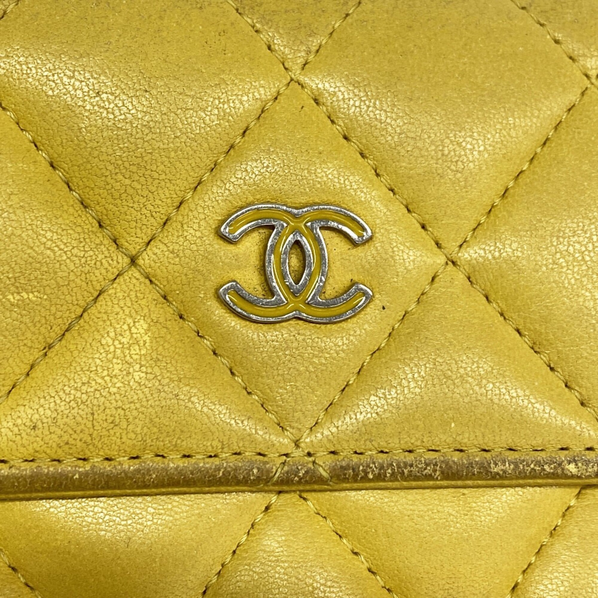 Chanel Yellow Leather Long Wallet (Bi-Fold) (Pre-Owned)