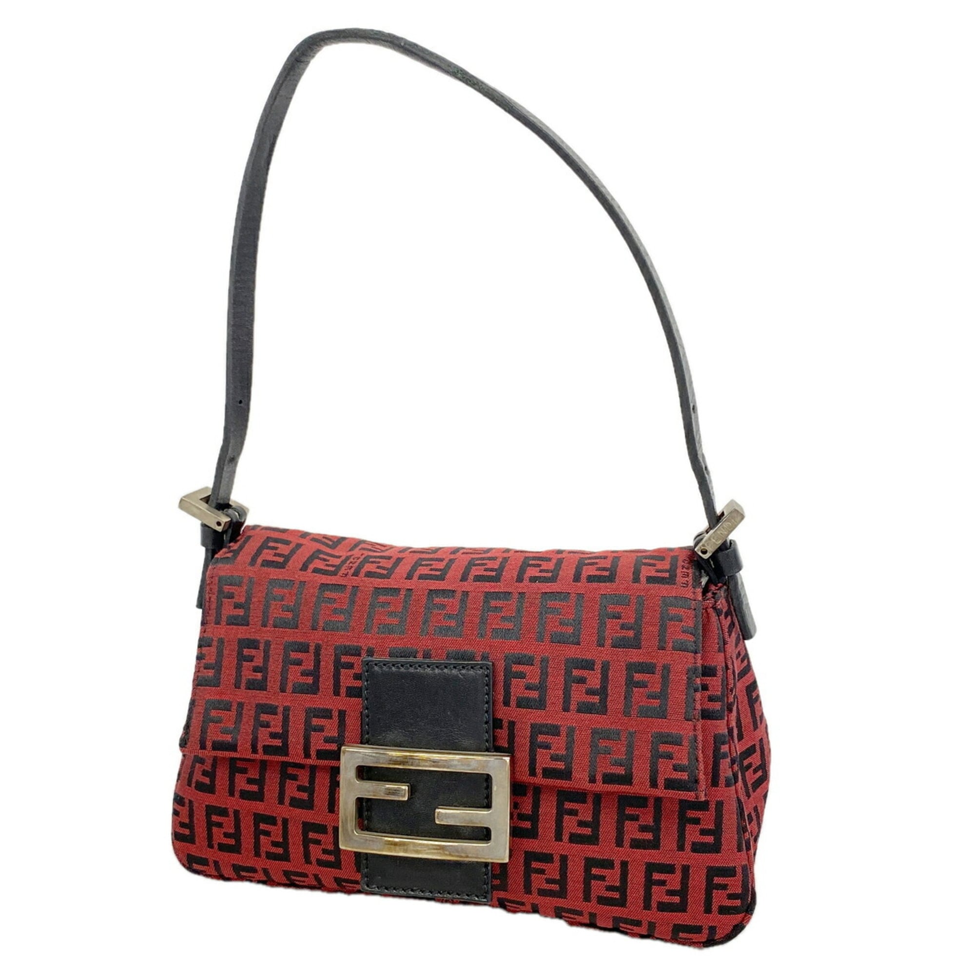 Fendi Black Red Color Nylon Canvas Handbag (Pre-Owned)