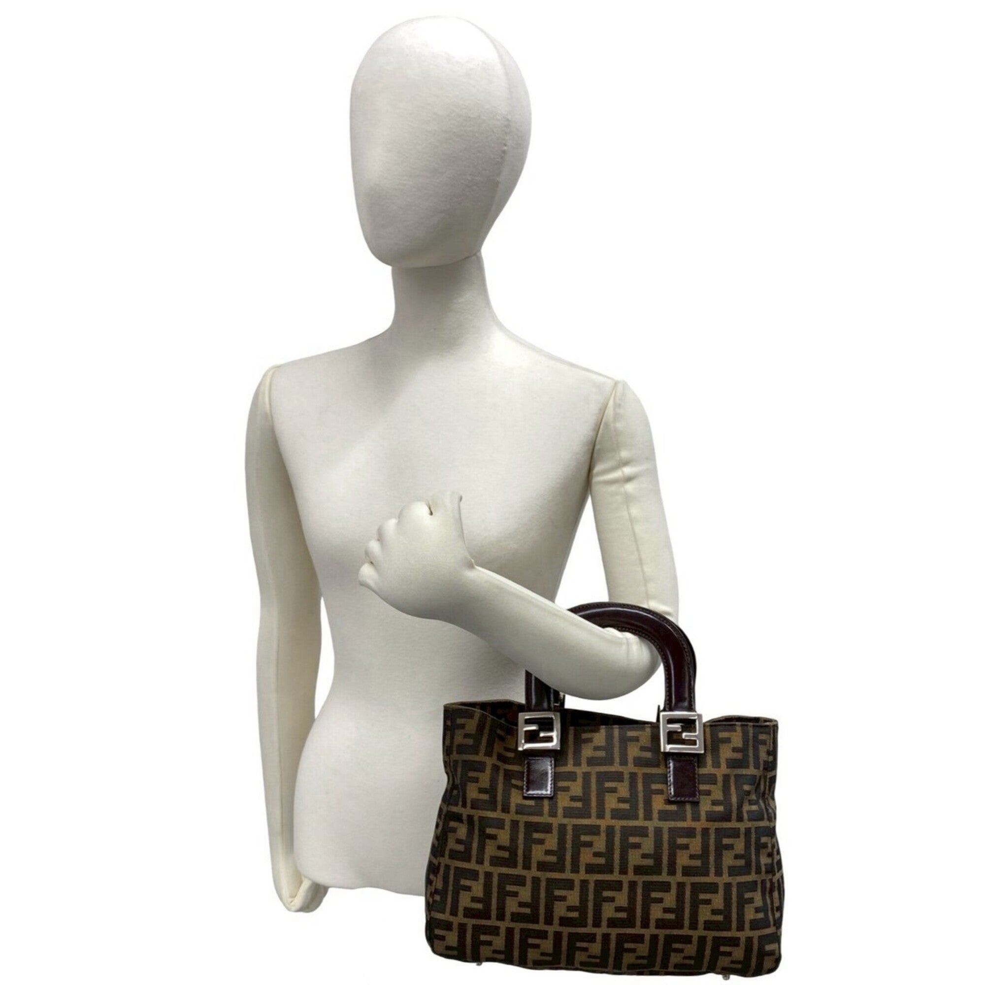 Fendi Black Brown Canvas Leather Handbag Tote Bag (Pre-Owned)