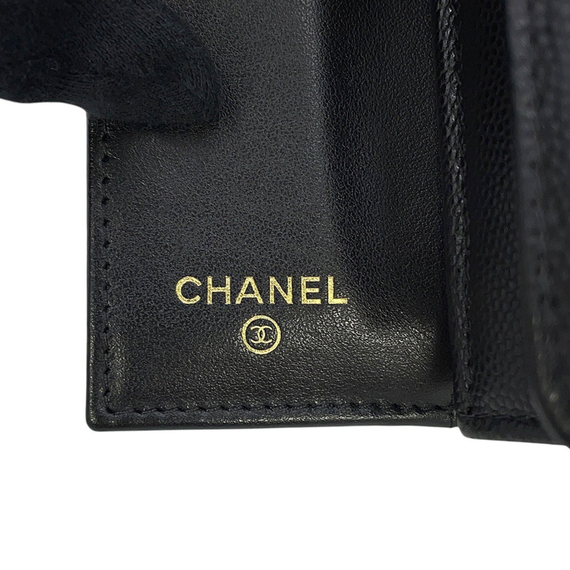 Chanel Black Grained Calfskin Wallet (Tri-Fold) (Pre-Owned)
