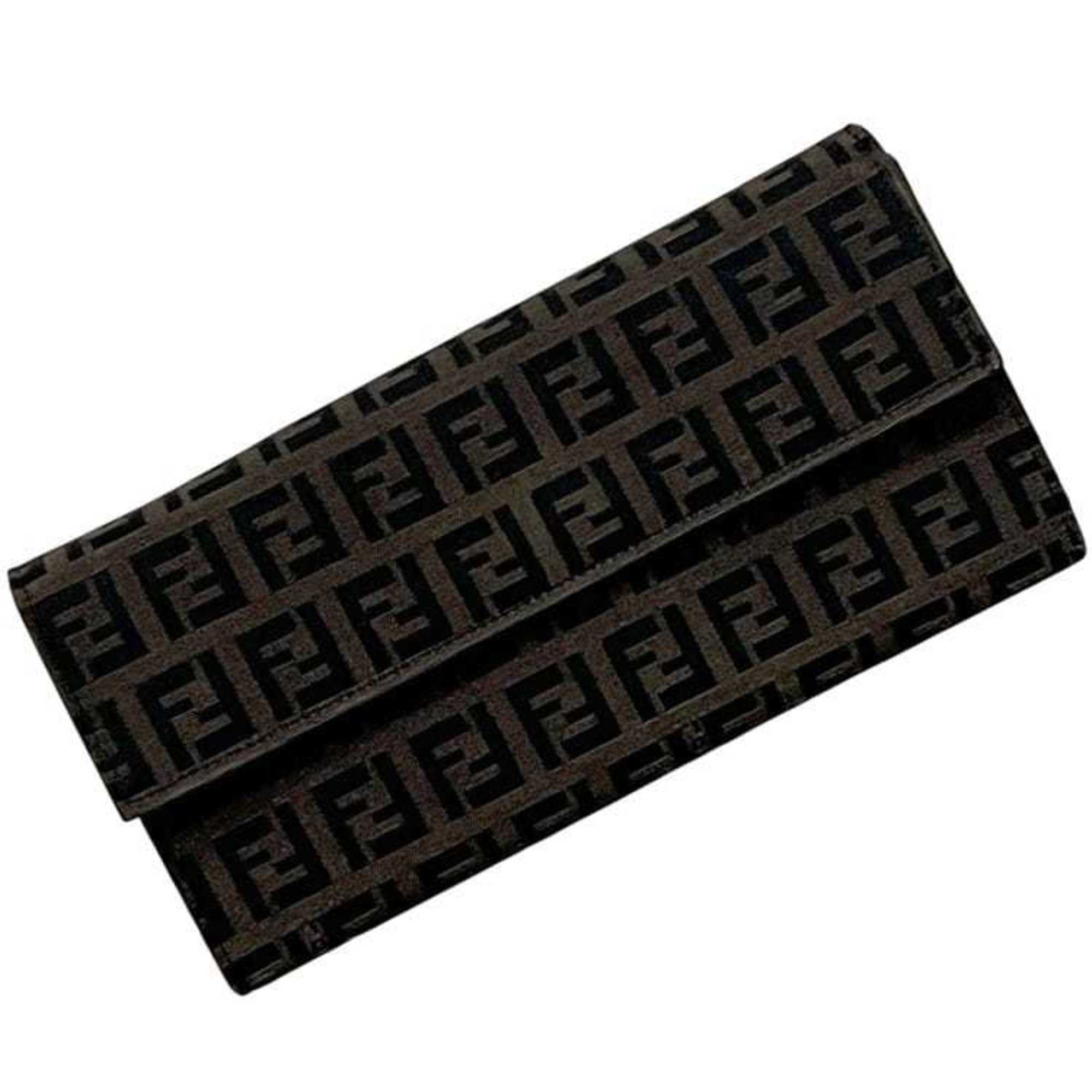 Fendi Brown Canvas Leather Long Wallet (Bi-Fold) (Pre-Owned)