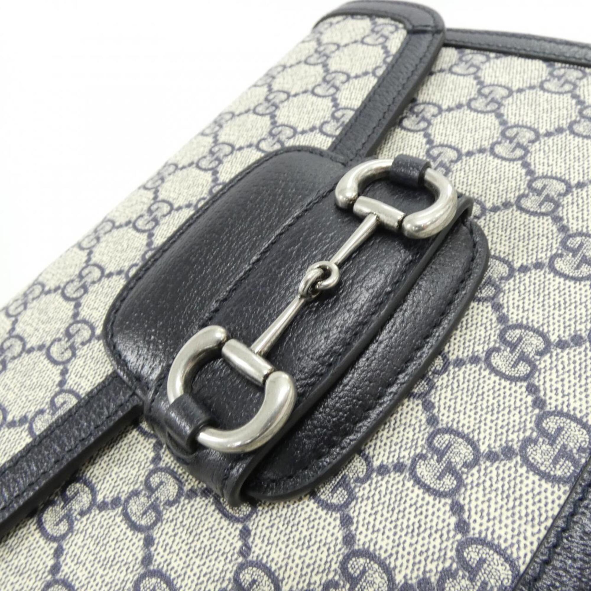 Gucci Beige Blue Gg Supreme Leather Shoulder Bag (Pre-Owned)