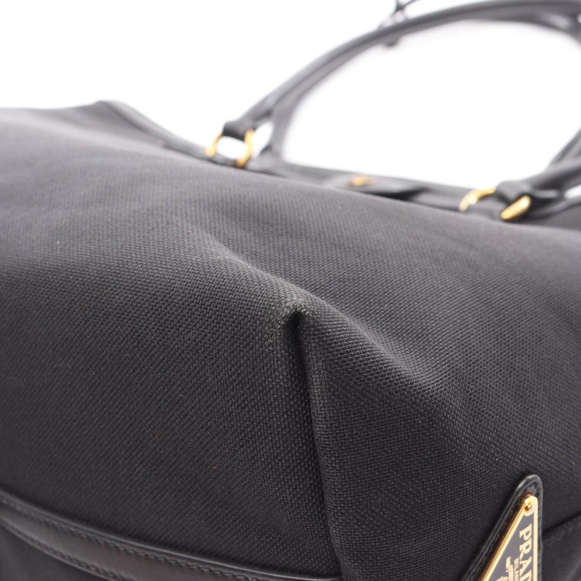 Prada Black Canvas Leather Tote Bag (Pre-Owned)