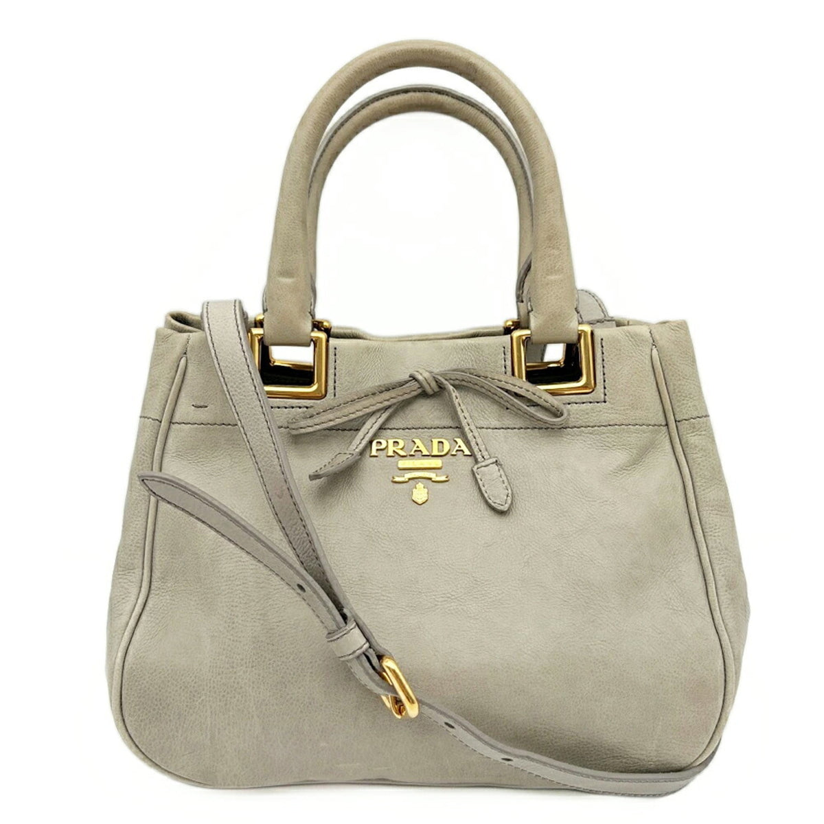 Prada Grayish Leather Handbag Shoulder Bag (Pre-Owned)